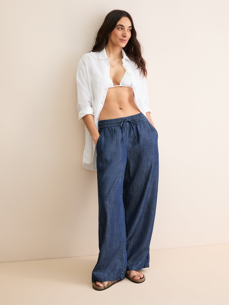 Derek Rose Women's Wide Leg Pants Erin Chambray Denim Blue outlook