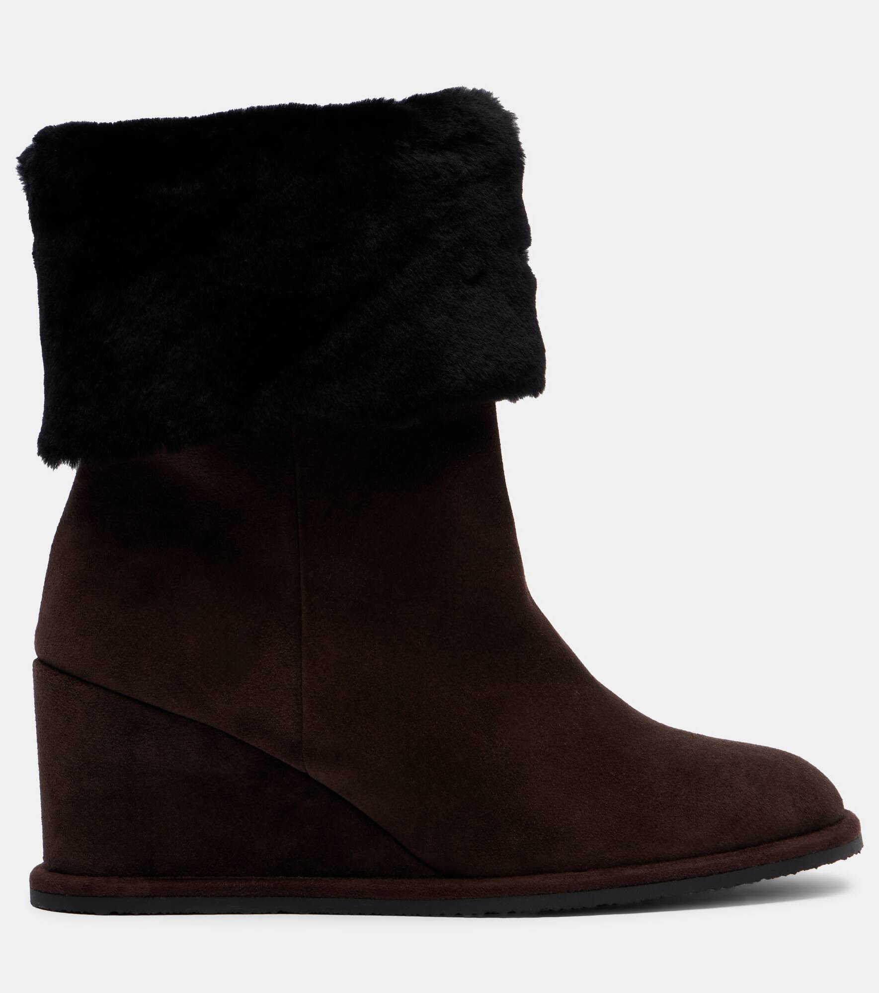 Shearling-lined suede wedge ankle boots - 4