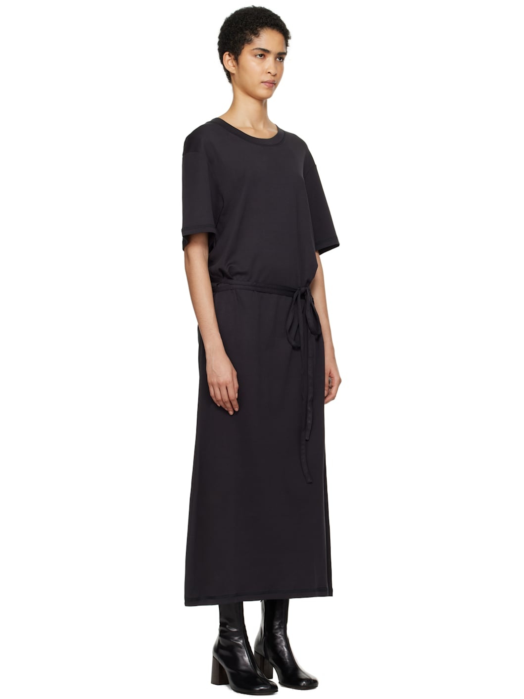 Navy Belted Rib T-shirt Midi Dress - 2