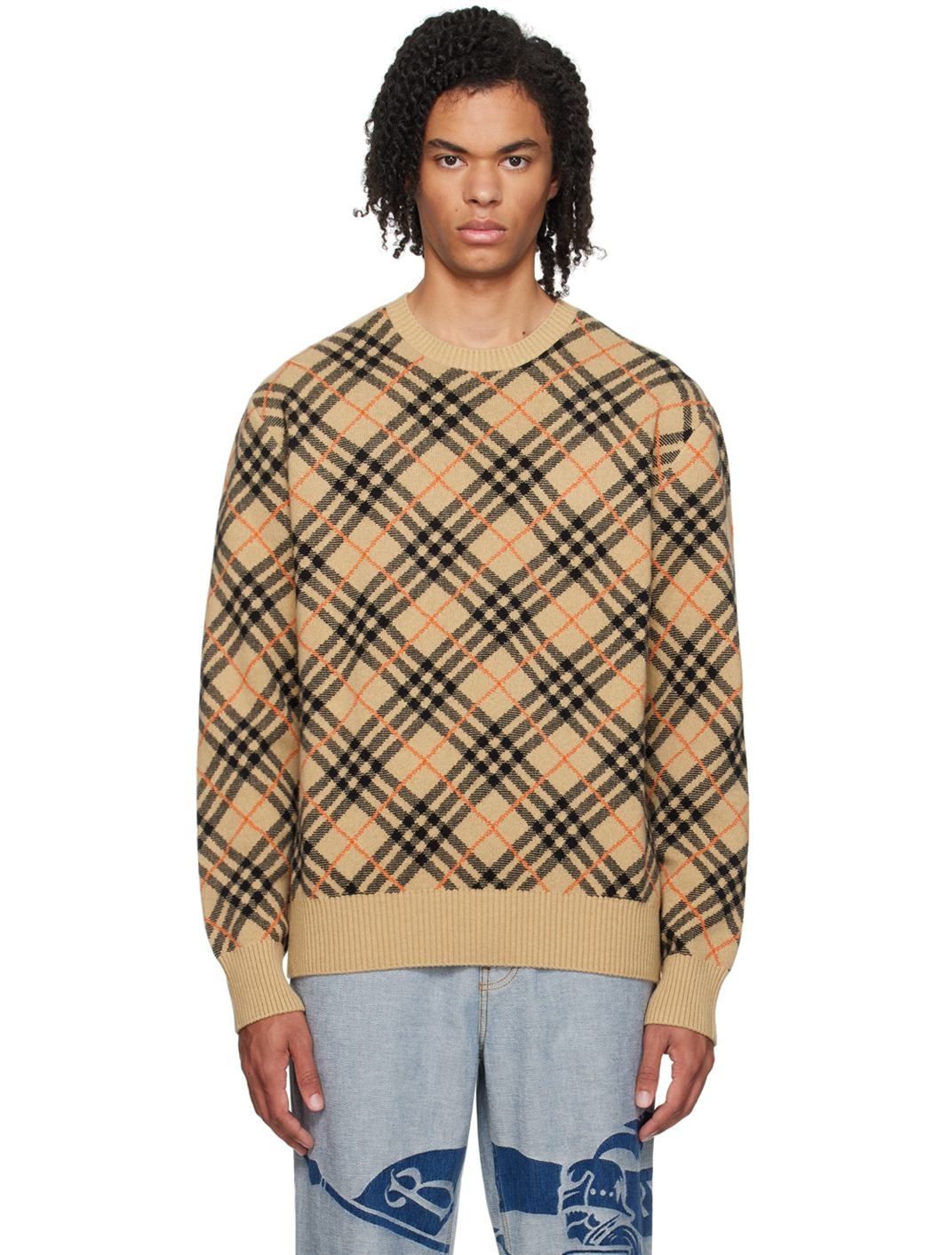 Brown Check Cashmere Sweater - 1