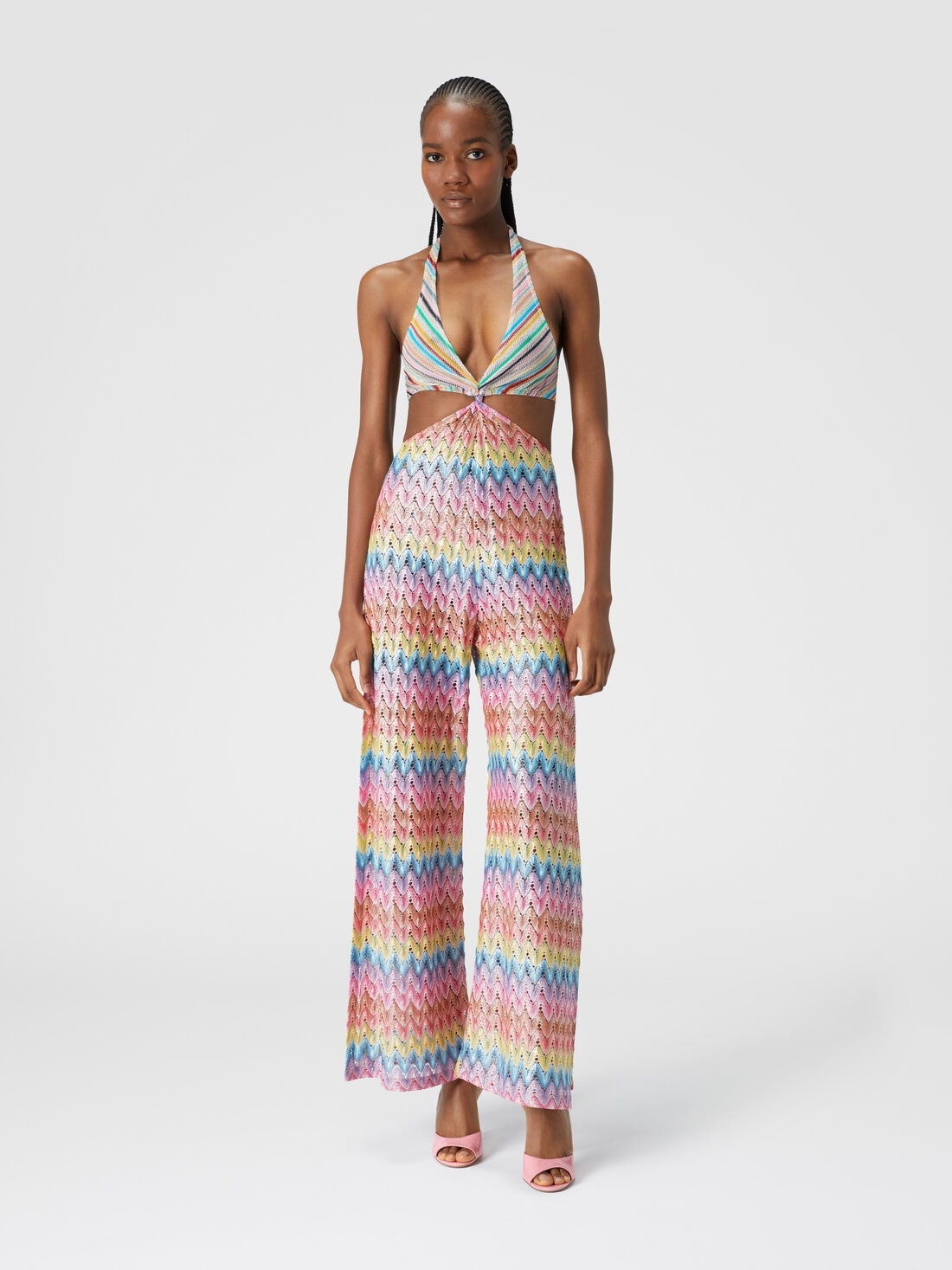 Cotton-blend patchwork jumpsuit with cut-out details - 2