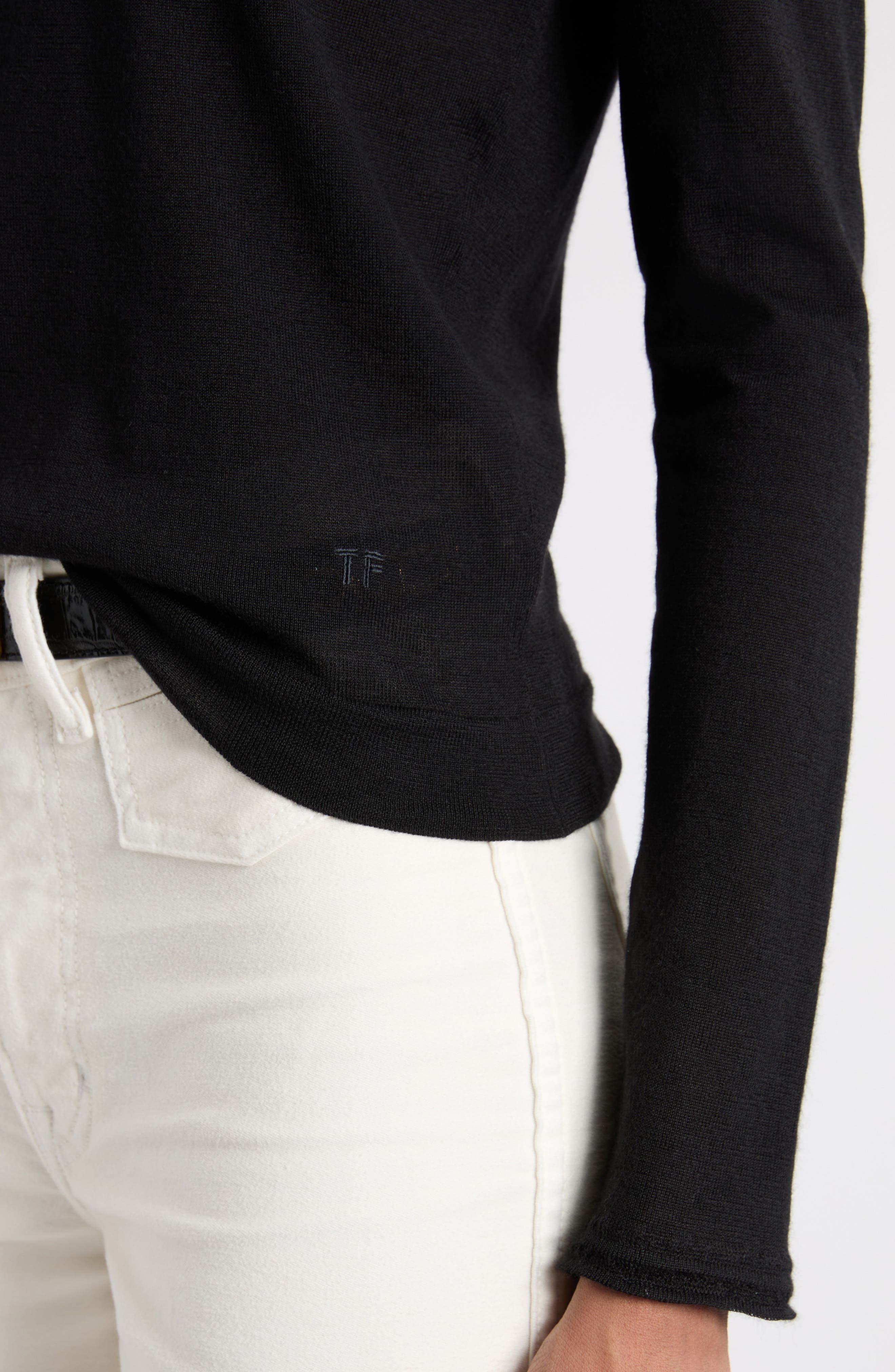 TOM FORD Fine Gauge Cashmere & Silk Crewneck Sweater in Lb999 Black at Nordstrom - 5