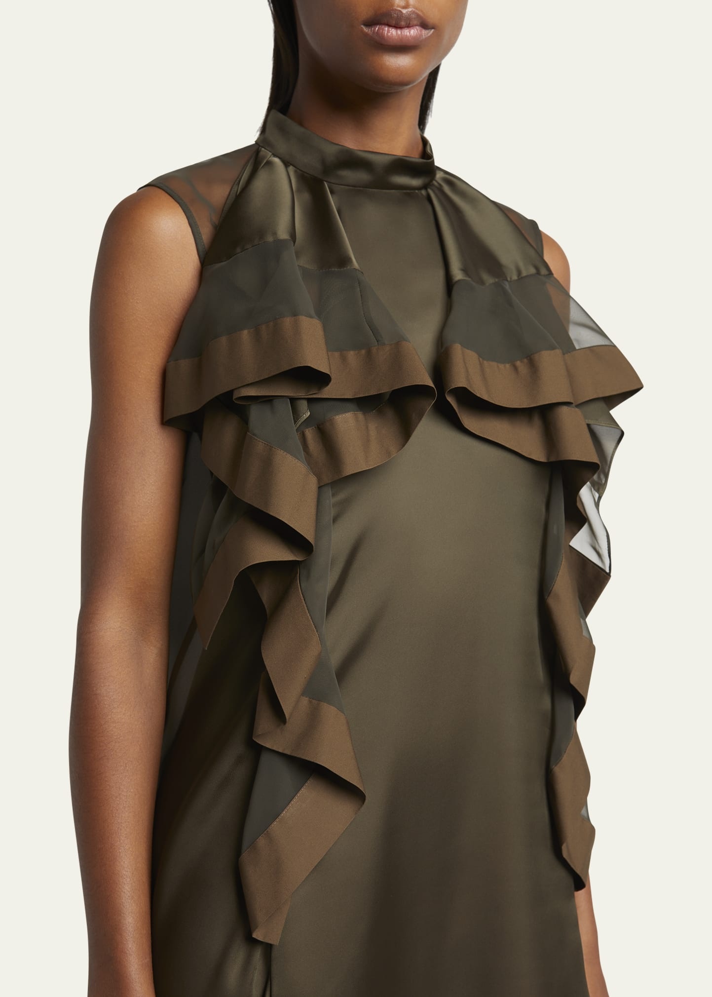 Ruffle Front Satin Maxi Dress - 5