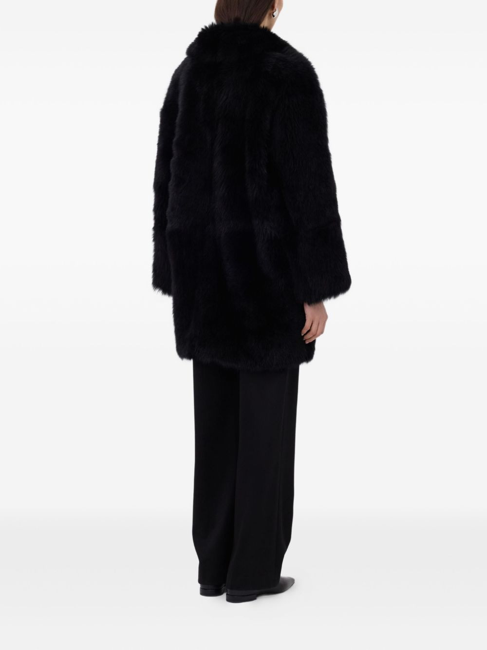 shearling spread-collar coat - 4