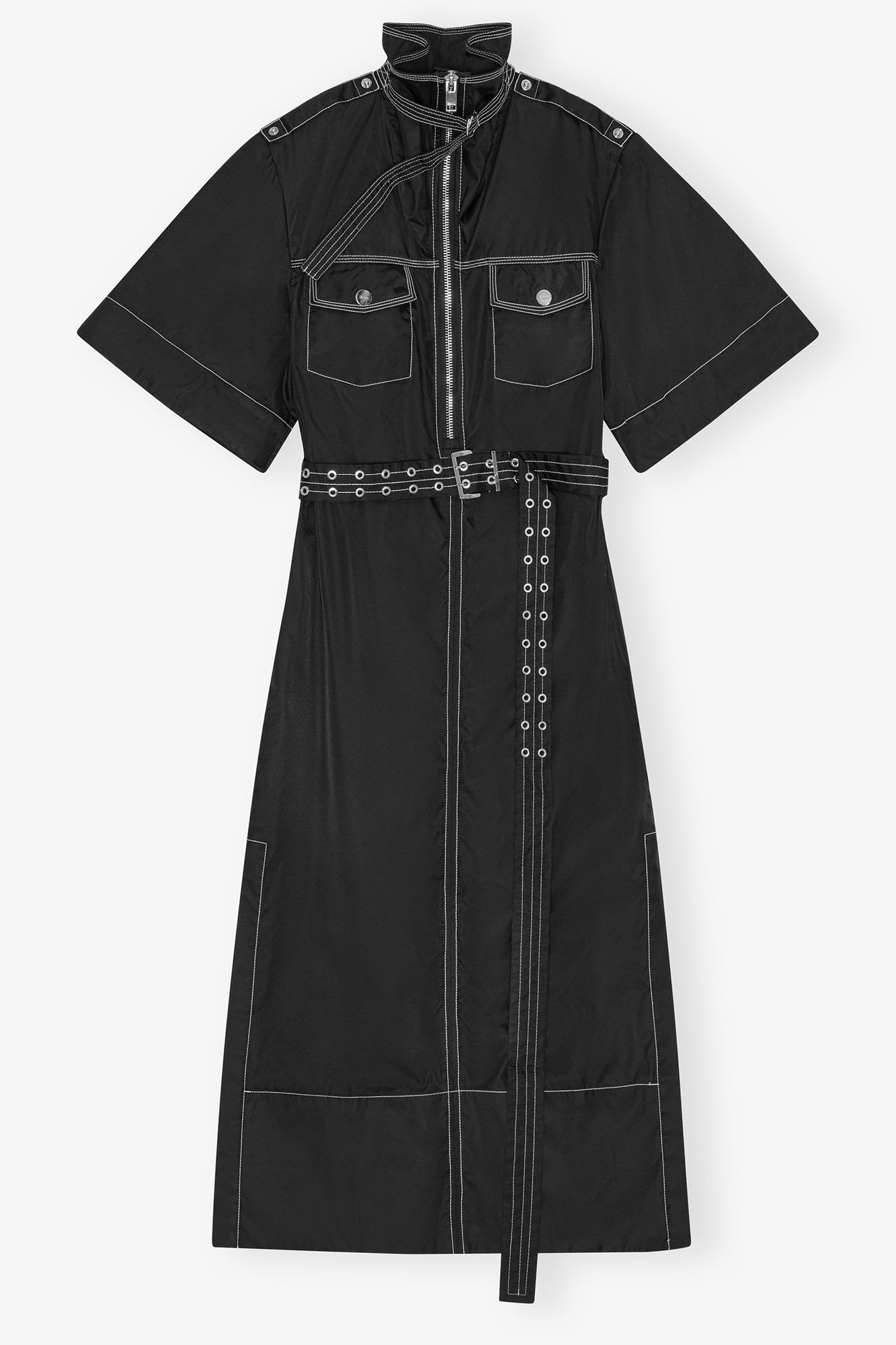 BLACK STRETCH COTTON DRESS - 3