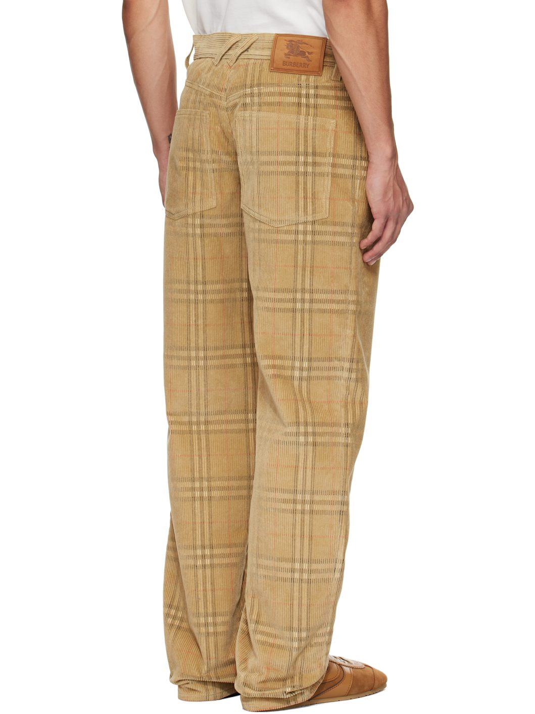 Beige Check Corduroy Trousers - 3