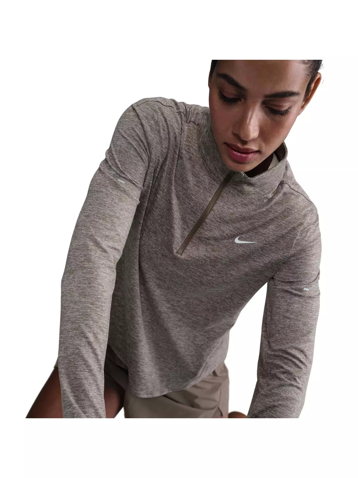 Women's Swift Dri-FIT UV 1/4-Zip Running Top-Brown - 3