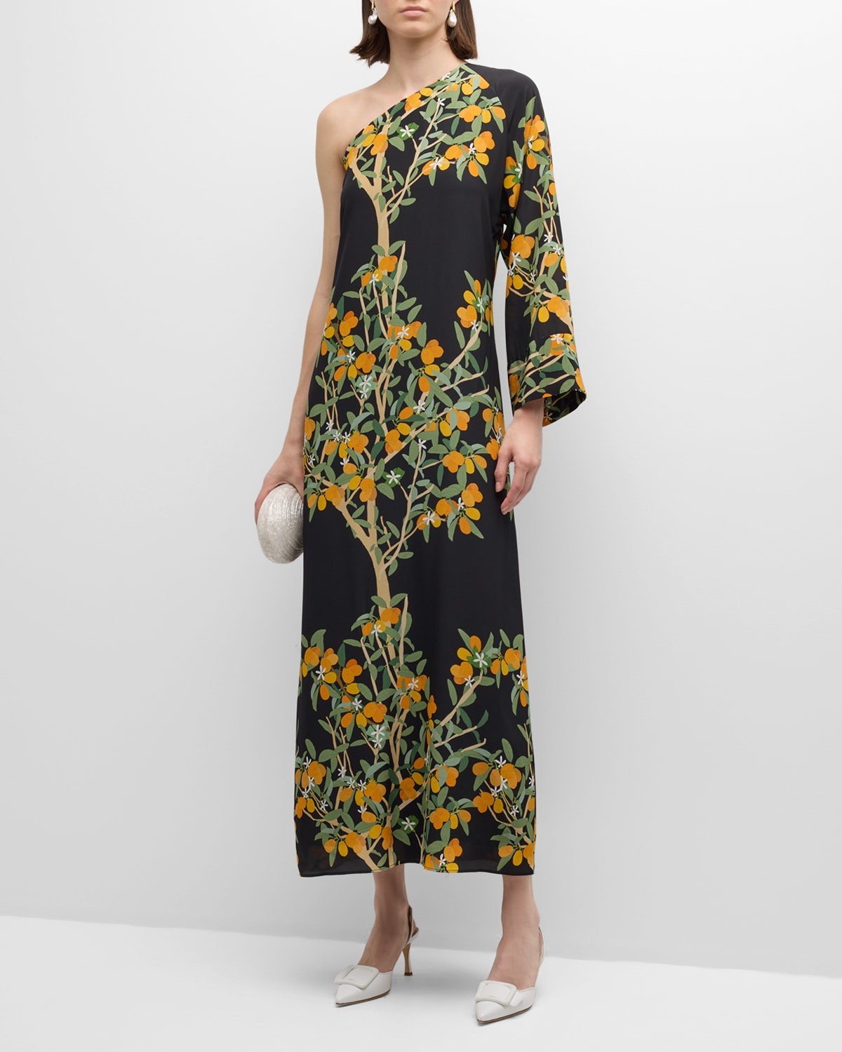 Lola One-Shoulder Kumquat Print Midi Dress - 3