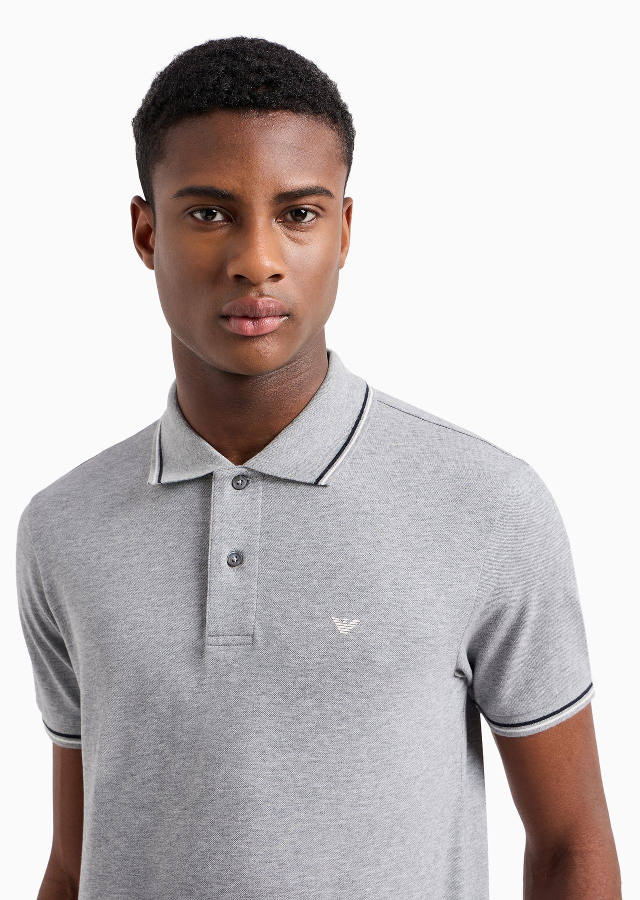 Slim-fit stretch piqué polo shirt with micro eagle - 5