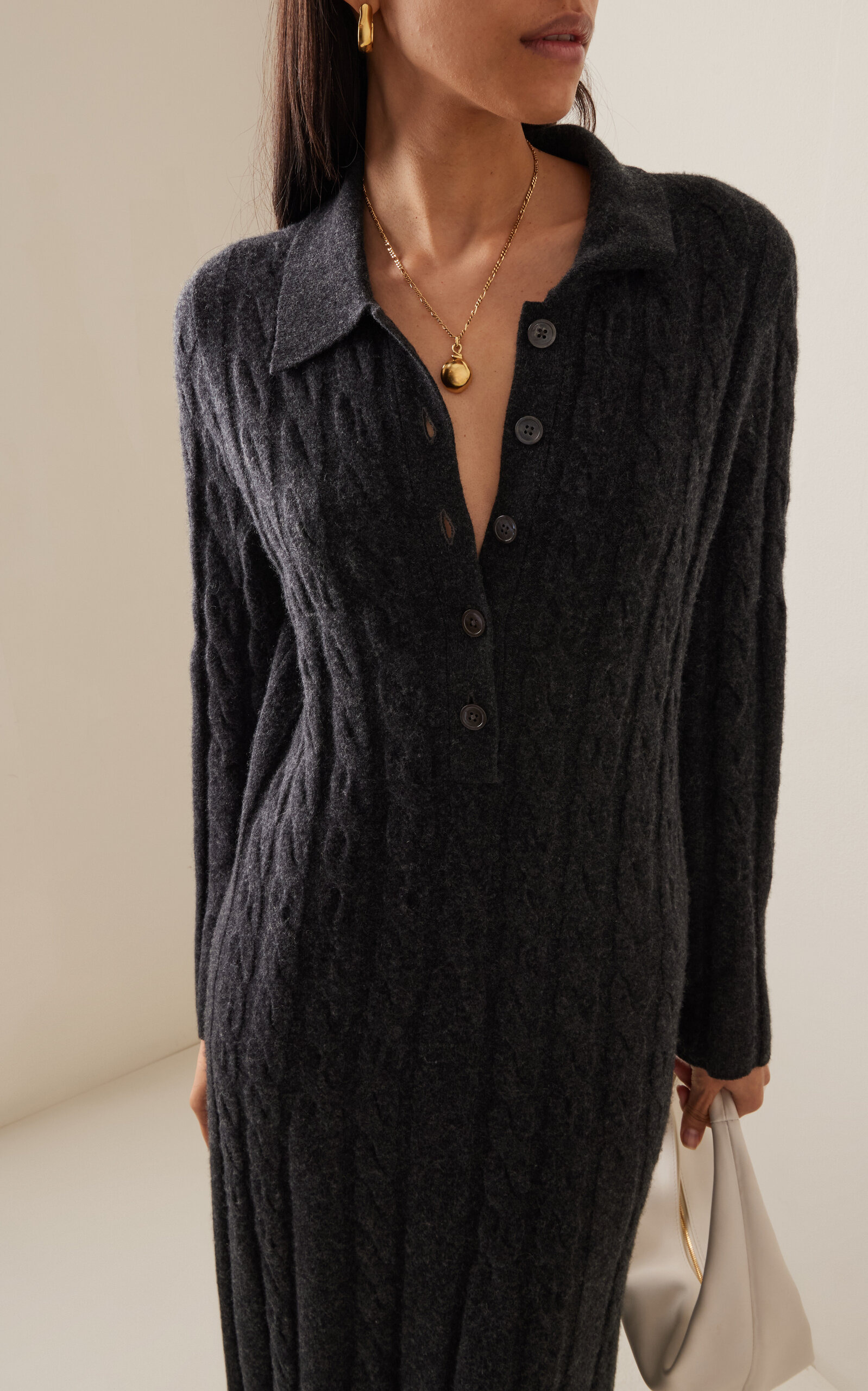 Cable-Knit Wool-Cashmere Maxi Dress grey - 3