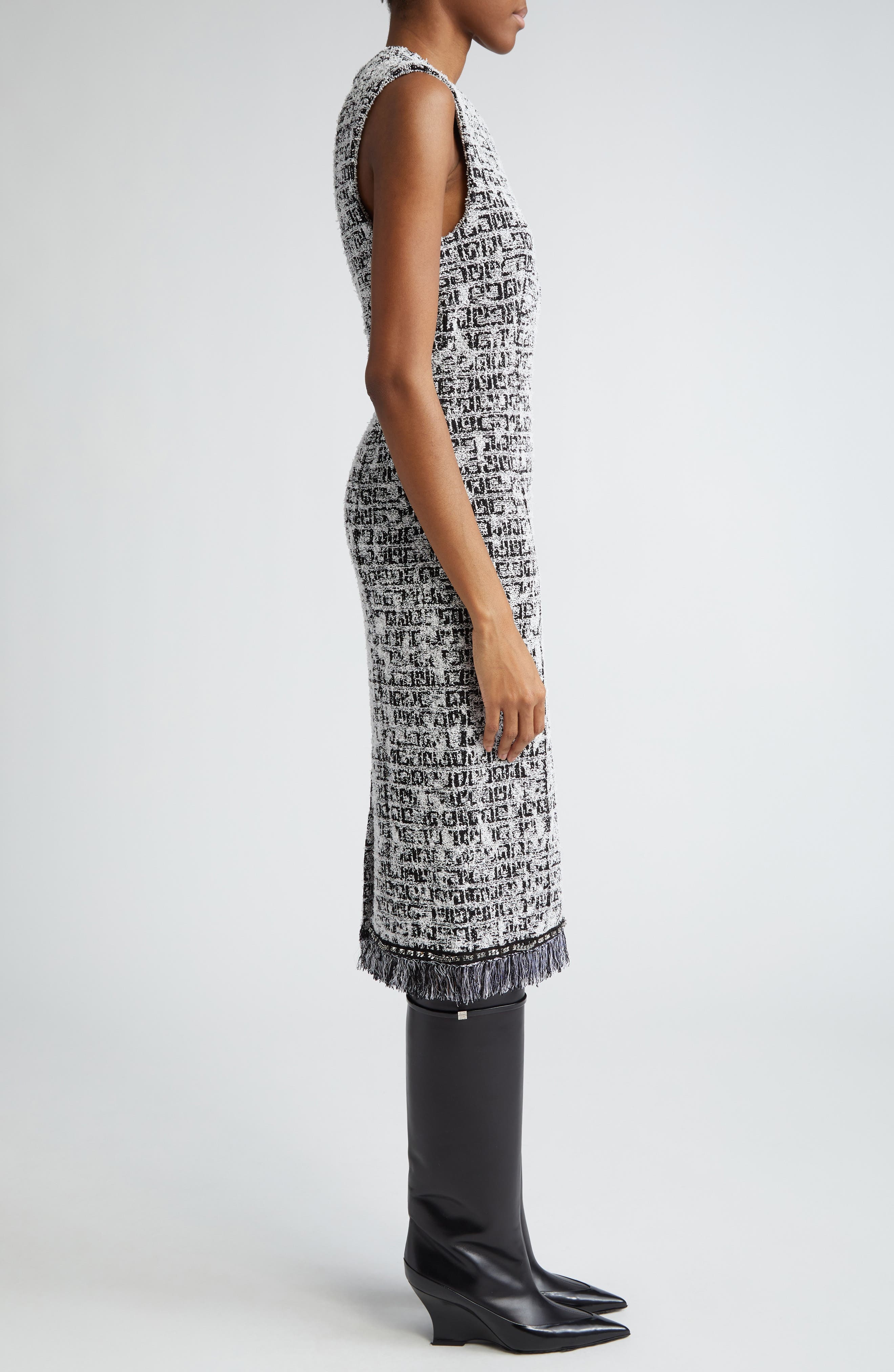 Givenchy Tweed Sleeveless Sheath Dress in Black/White at Nordstrom - 4