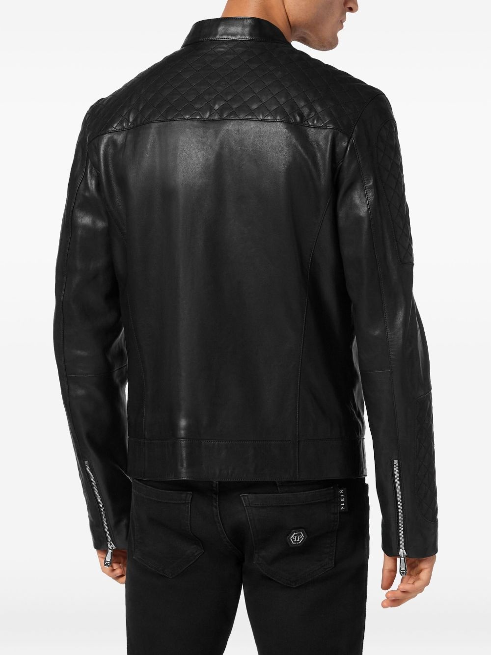 padded leather bomber jacket - 4