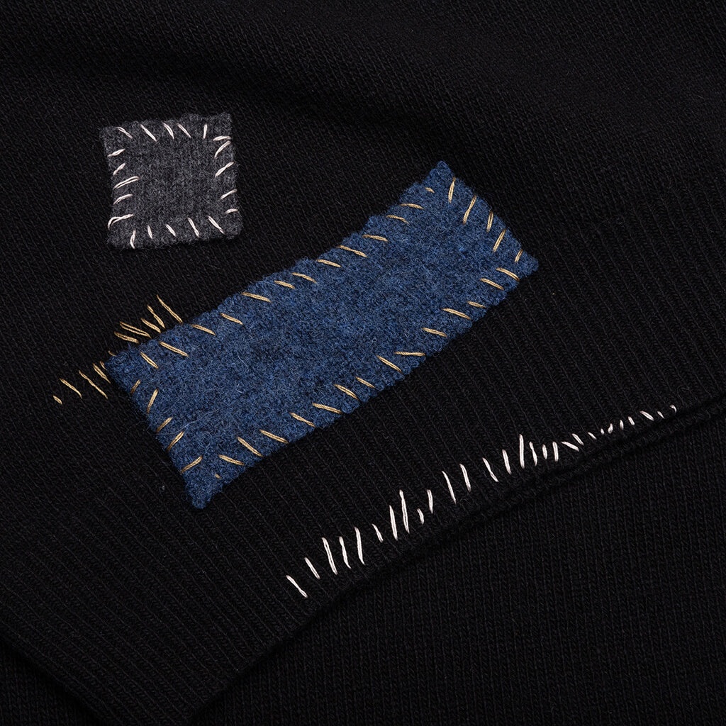 WOOL PATCH MENDING ROUNDNECK SWEATER - BLACK - 4