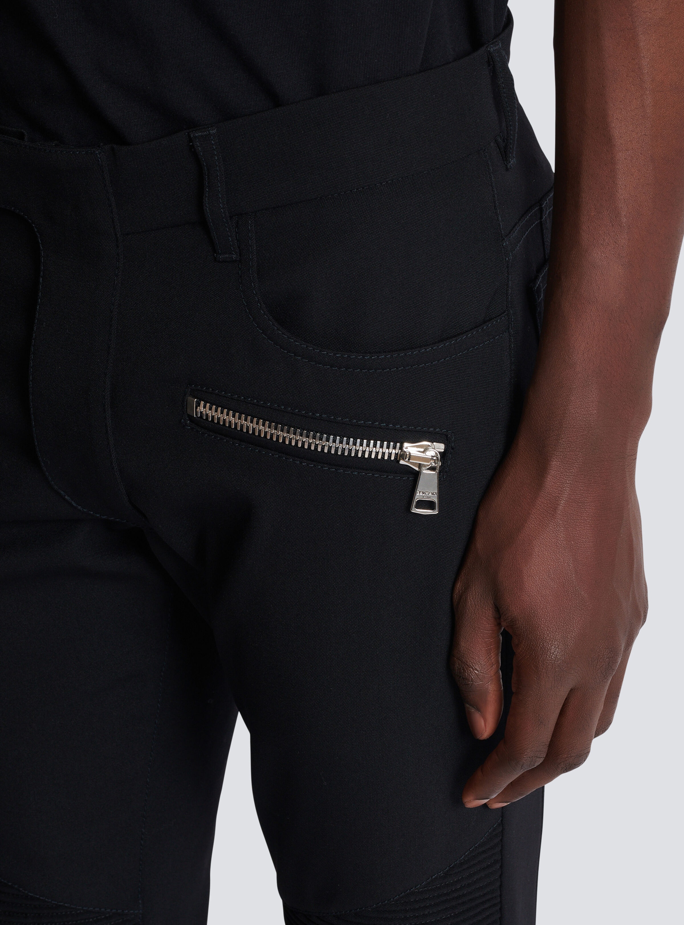Tailored biker trousers in stretch grain de poudre - 6