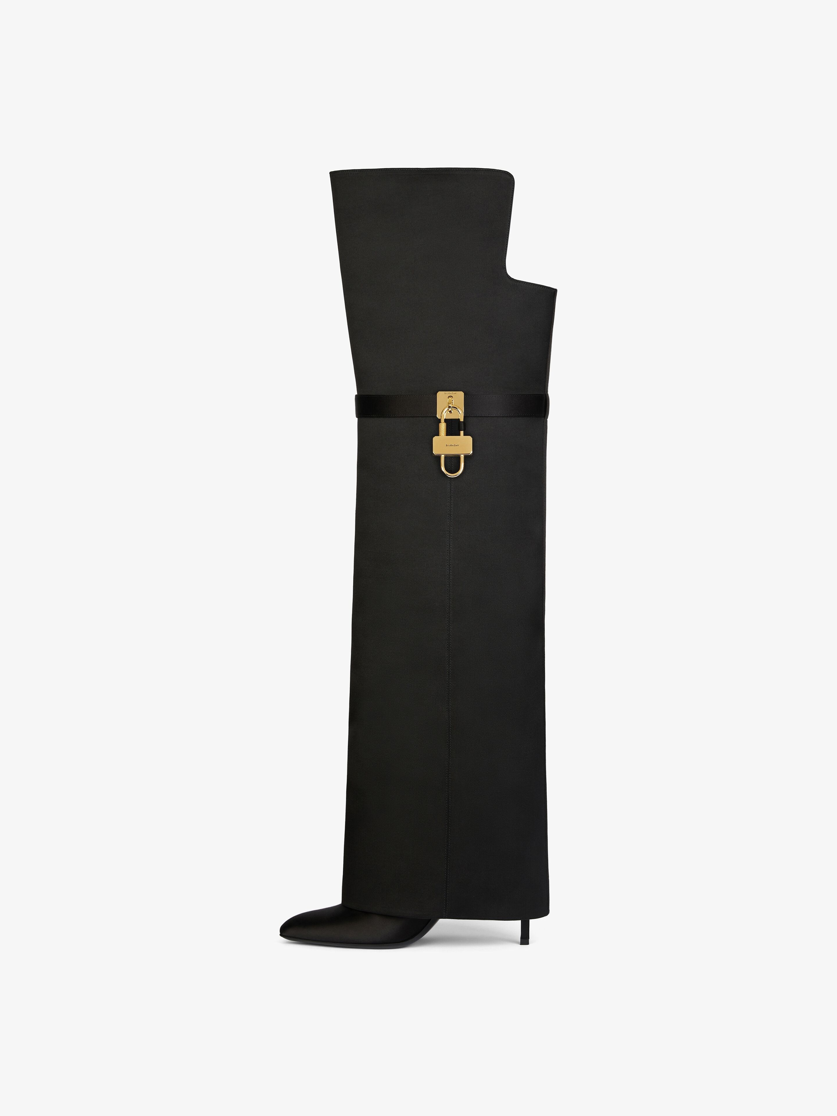 SHARK LOCK STILETTO OVER-THE-KNEE BOOTS IN SATIN - 5