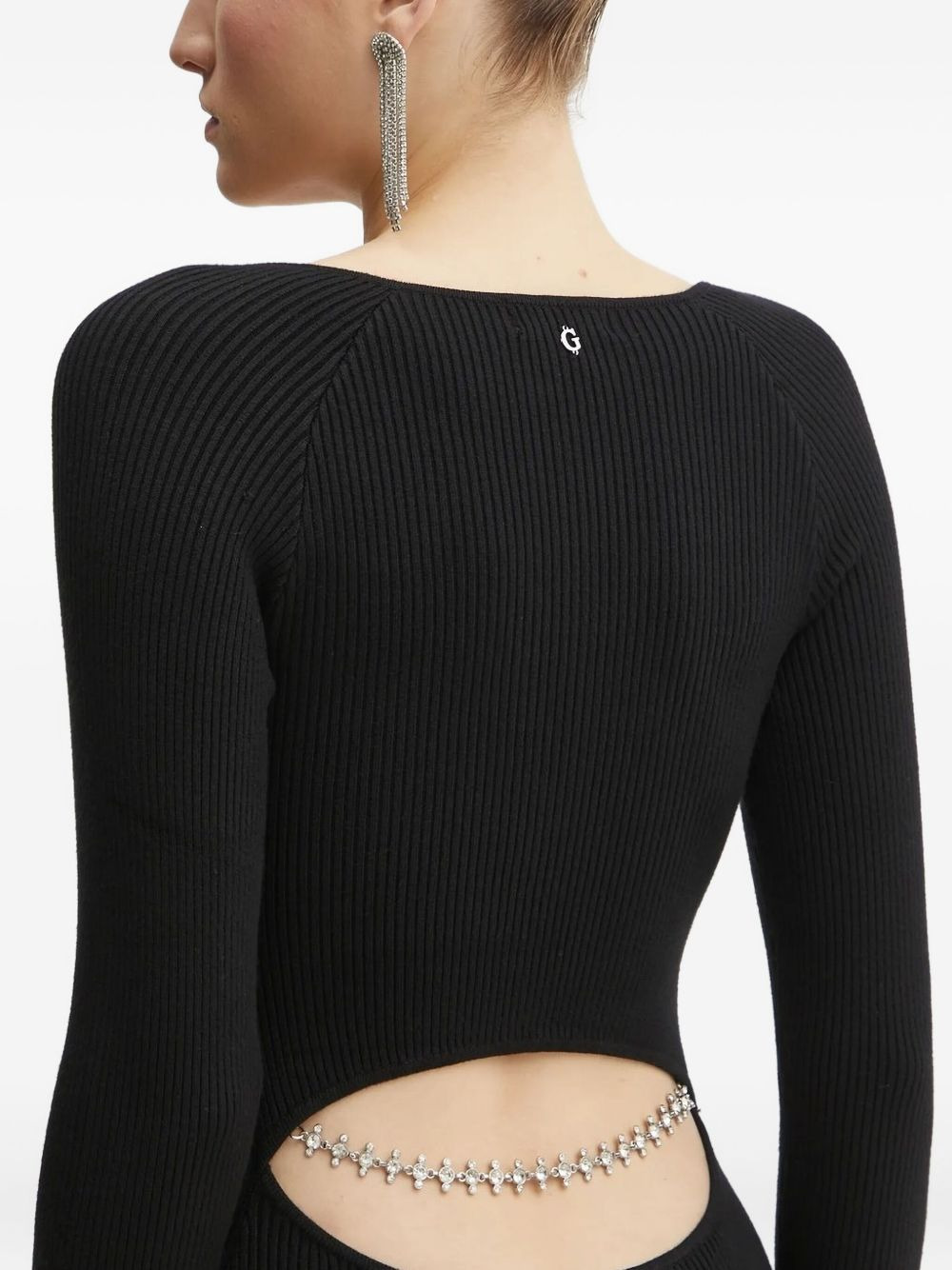 crystal-embellished cut-out ribbed mini dress - 4