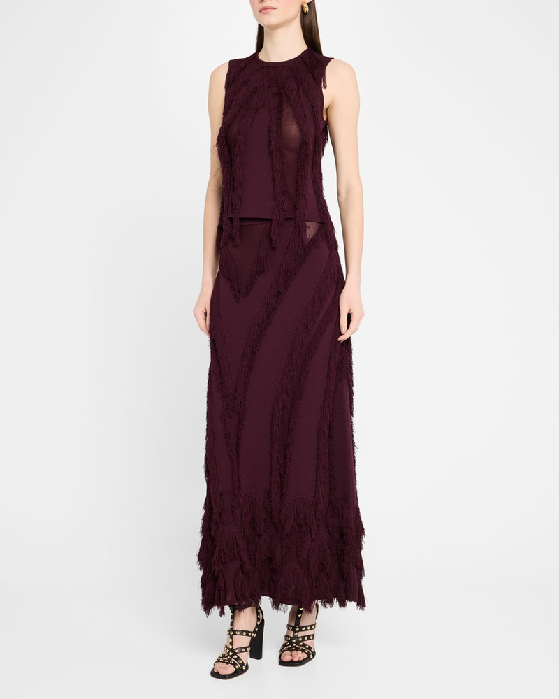 ULLA JOHNSON Astrid Macrame Fringe Knit Maxi Skirt outlook