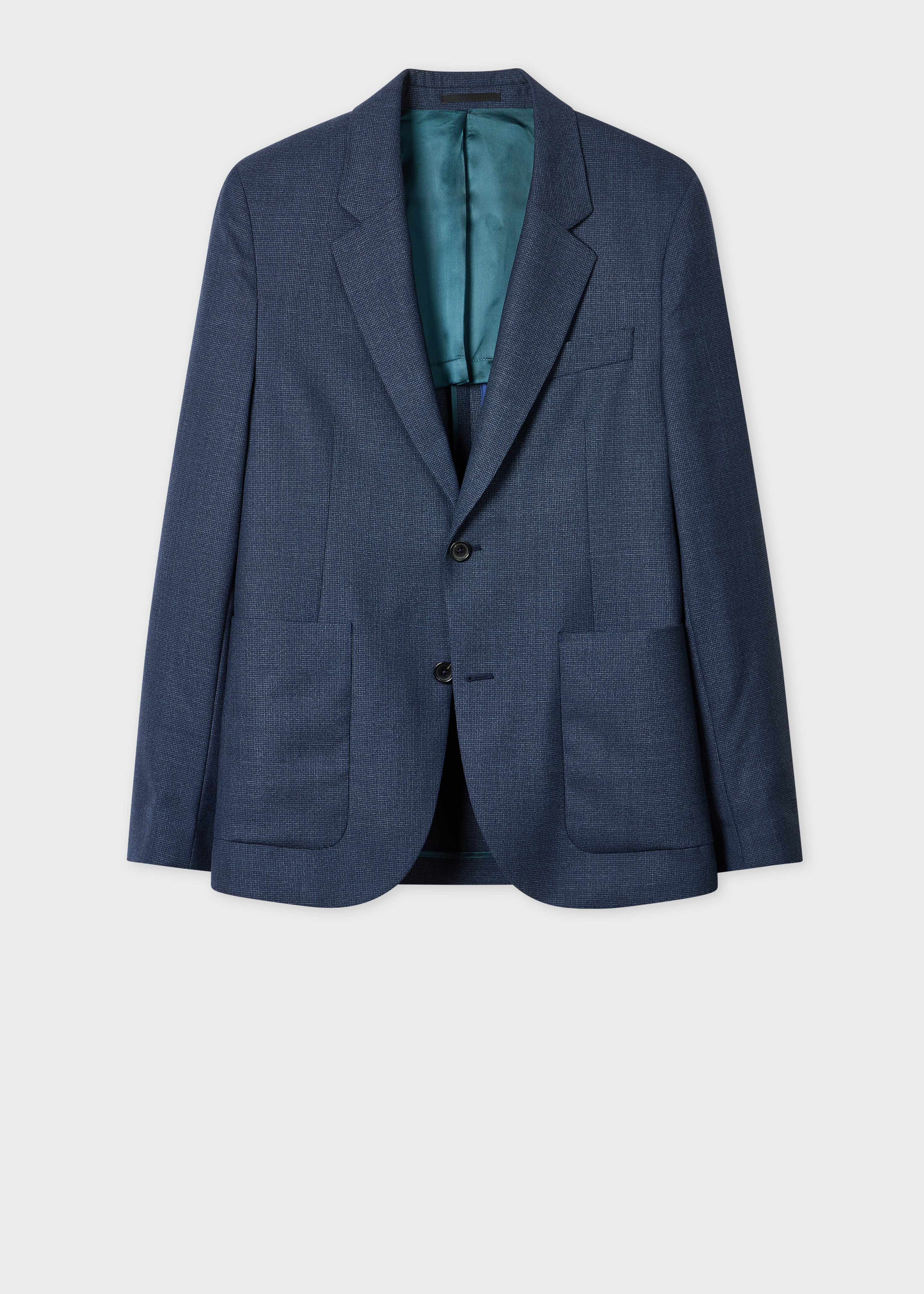 Navy Wool-Blend Micro-Check Blazer - 1