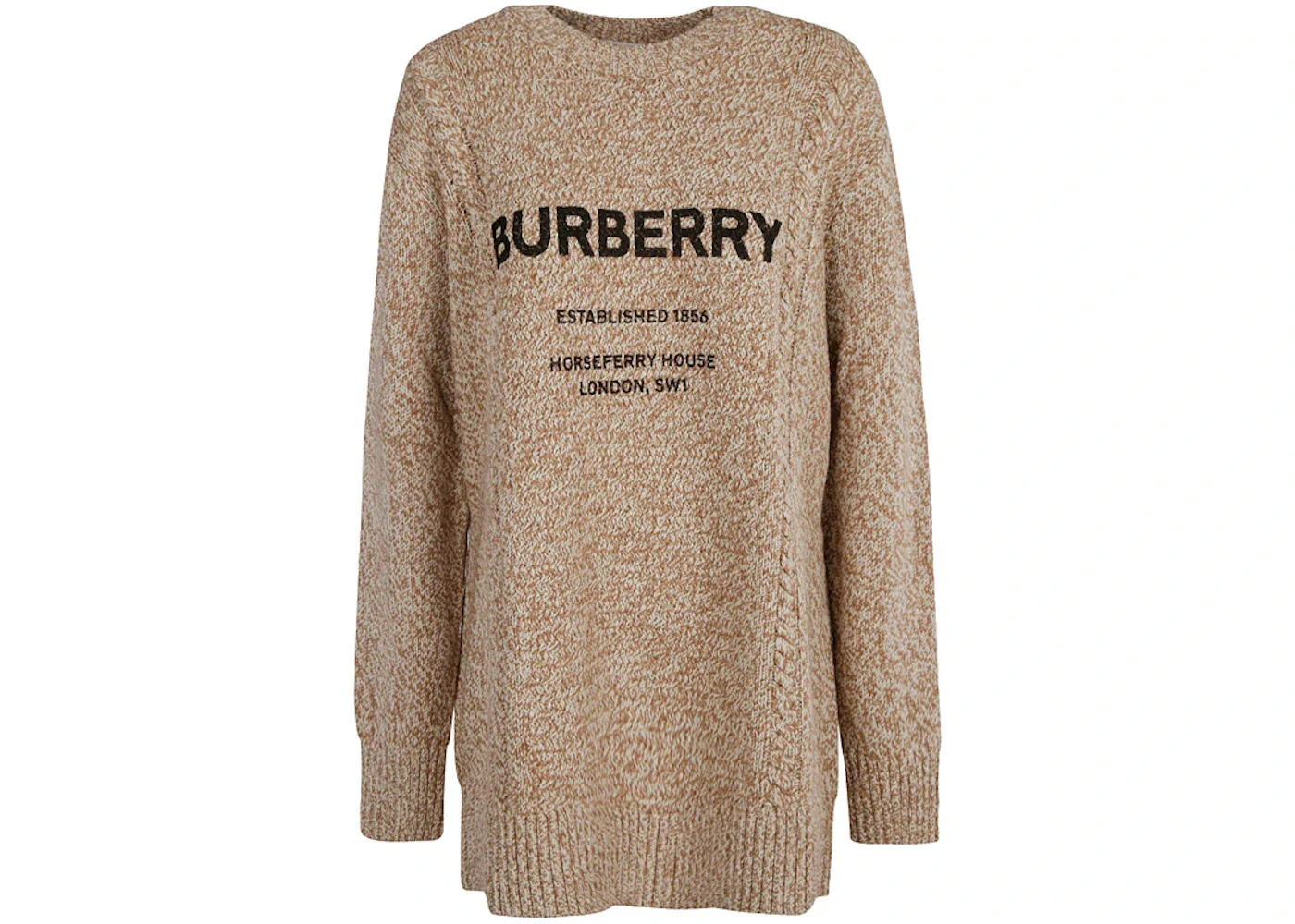 Burberry Mabel Horseferry Logo Print Oversize Wool & Cotton Sweater Camel - 1