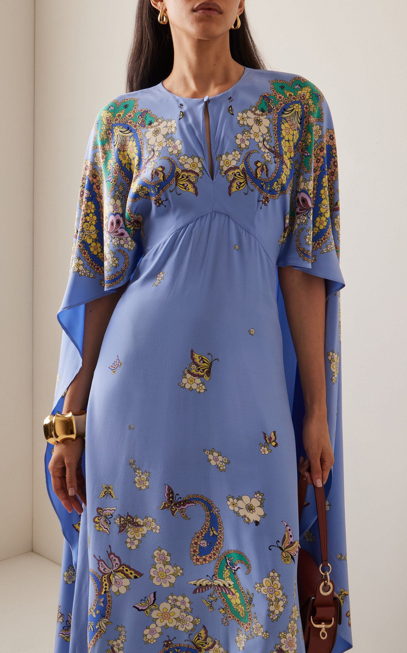 Cape-Detailed Silk Maxi Dress blue - 3