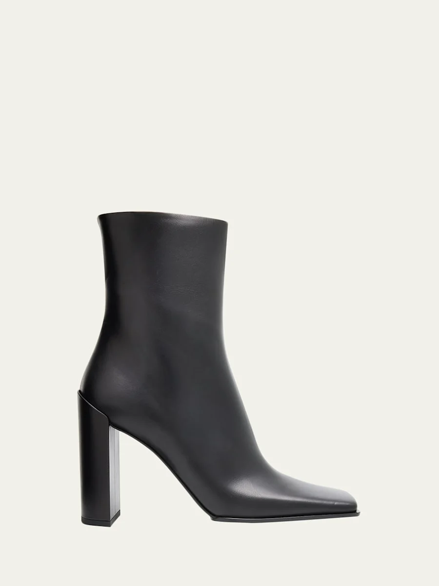 Square Calfskin Leather Ankle Boots - 1