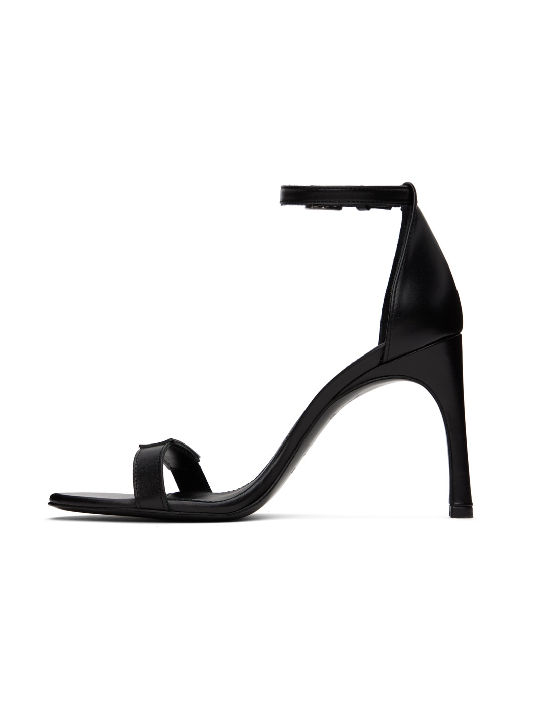 Black Skinny Strap Logo Heeled Sandals - 3