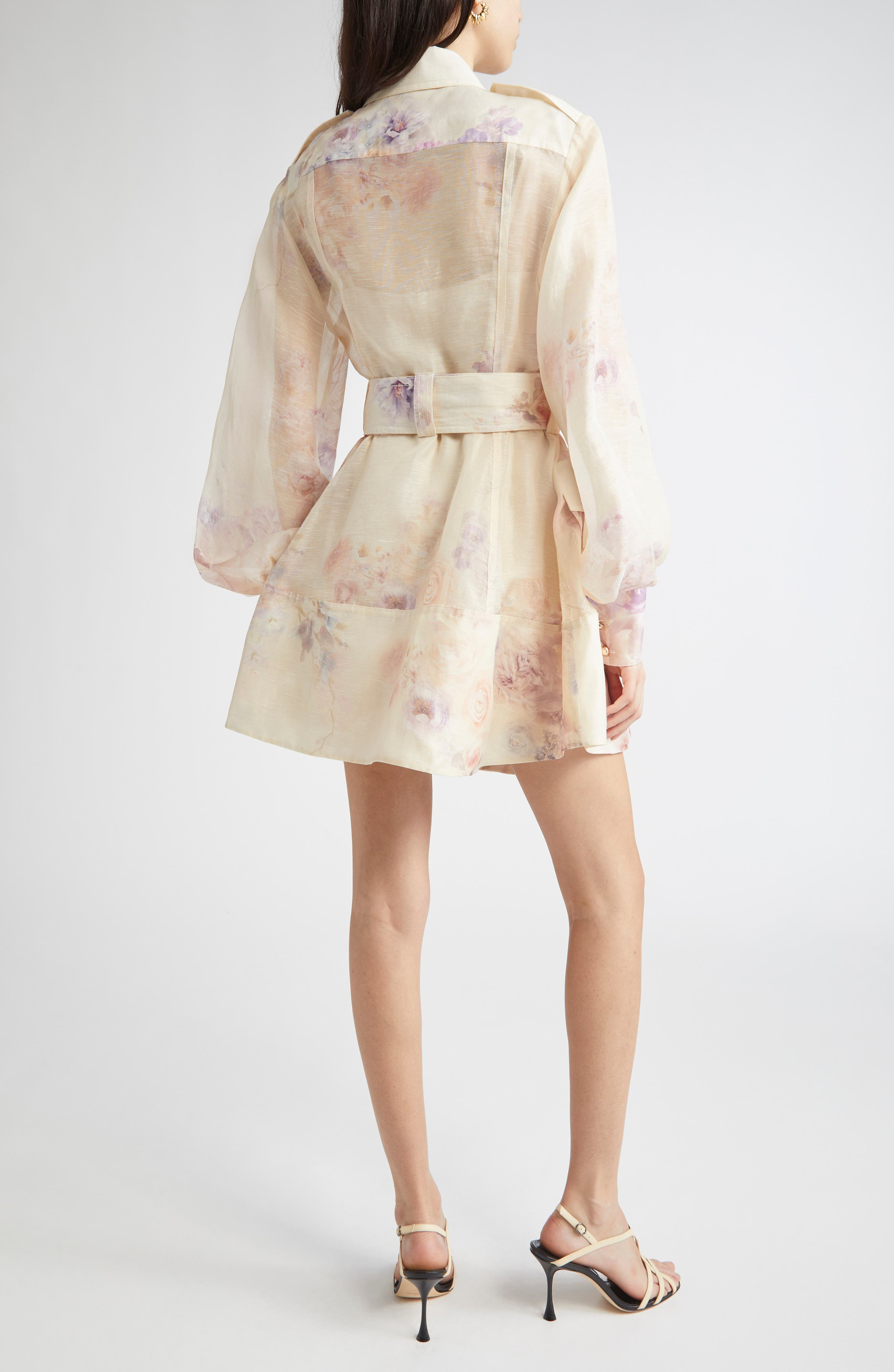 Zimmermann Hypnotic Floral Print Long Sleeve Organza Shirtdress in Cream Floral at Nordstrom - 2