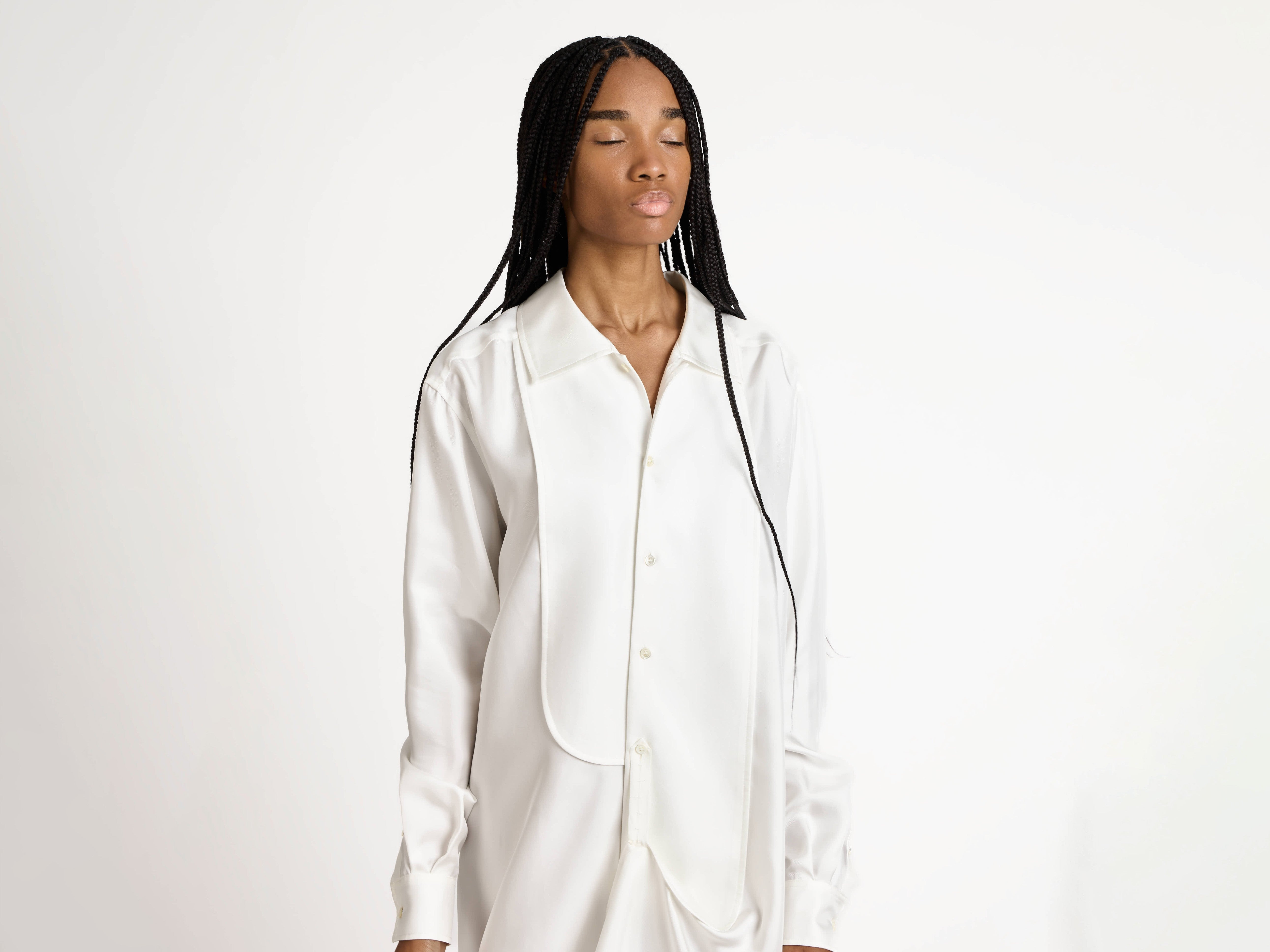 WOMENS TUXEDO DRAPE SILK DRESS IN OFF-WHITE - 4