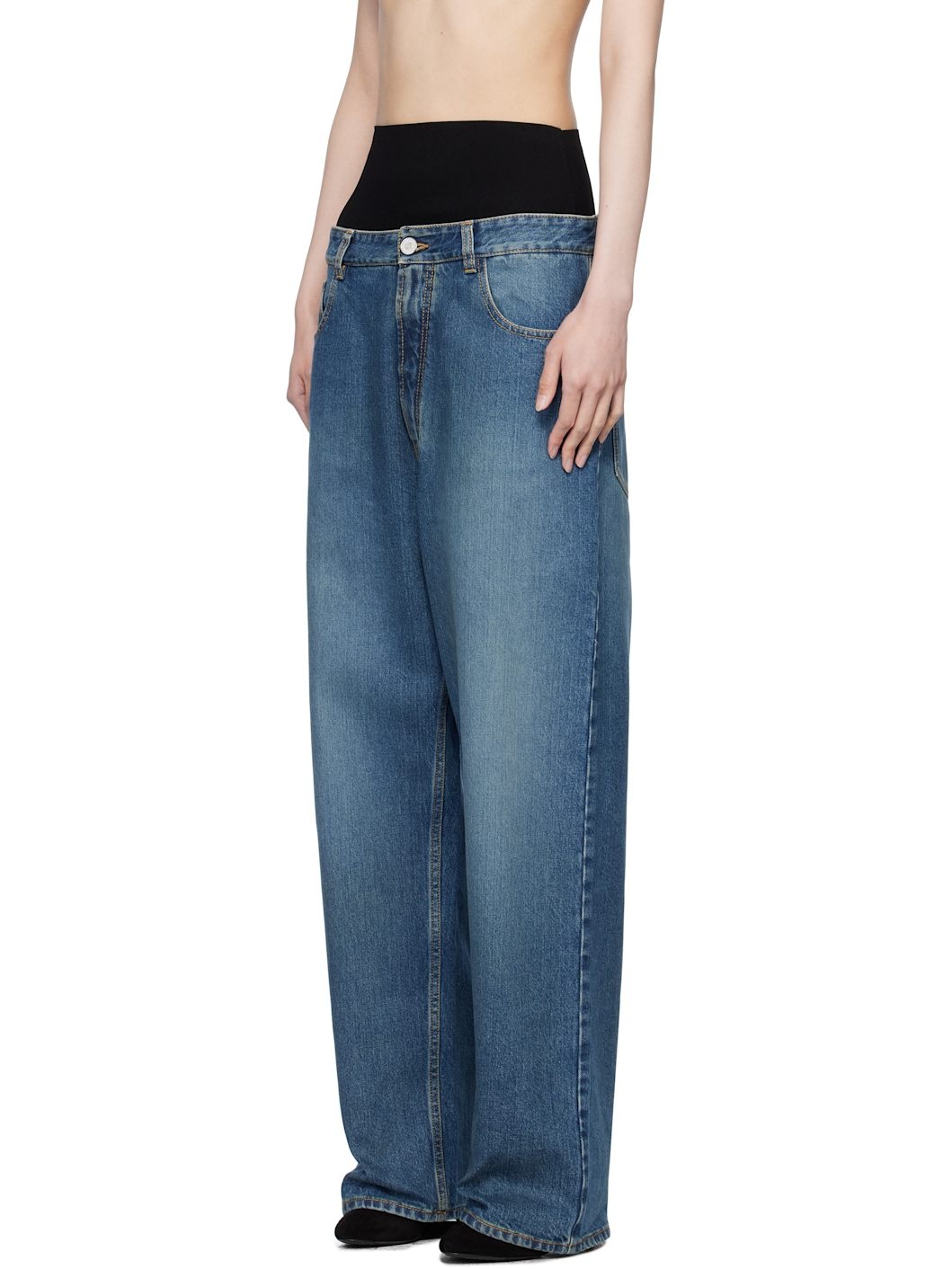 Blue Knit Band Jeans - 4