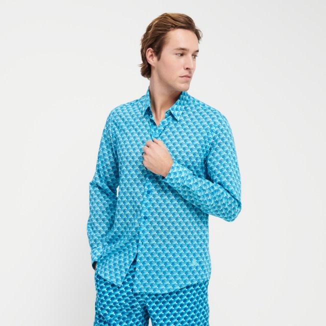 Unisex Cotton Voile Summer Shirt Micro Waves - 3