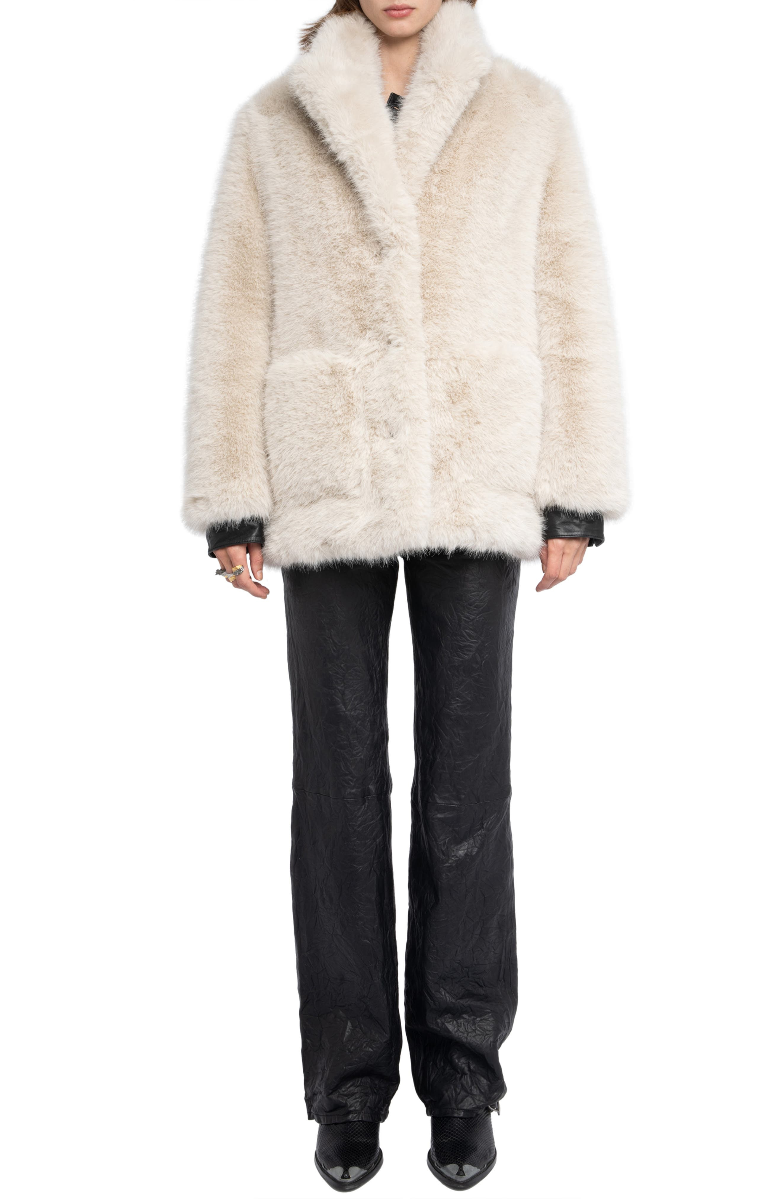 Zadig & Voltaire Fleur Faux Fur Coat in Ecru at Nordstrom - 6