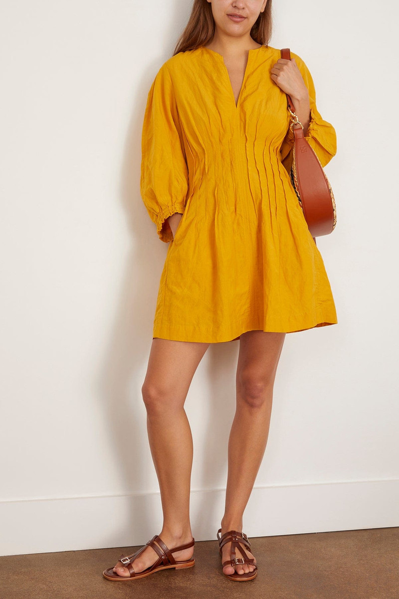 APIECE APART Rocca Pleat Mini Dress in Lemon Curry outlook
