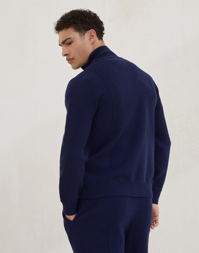 Brunello Cucinelli Cashmere double knit cardigan with zipper and logo outlook