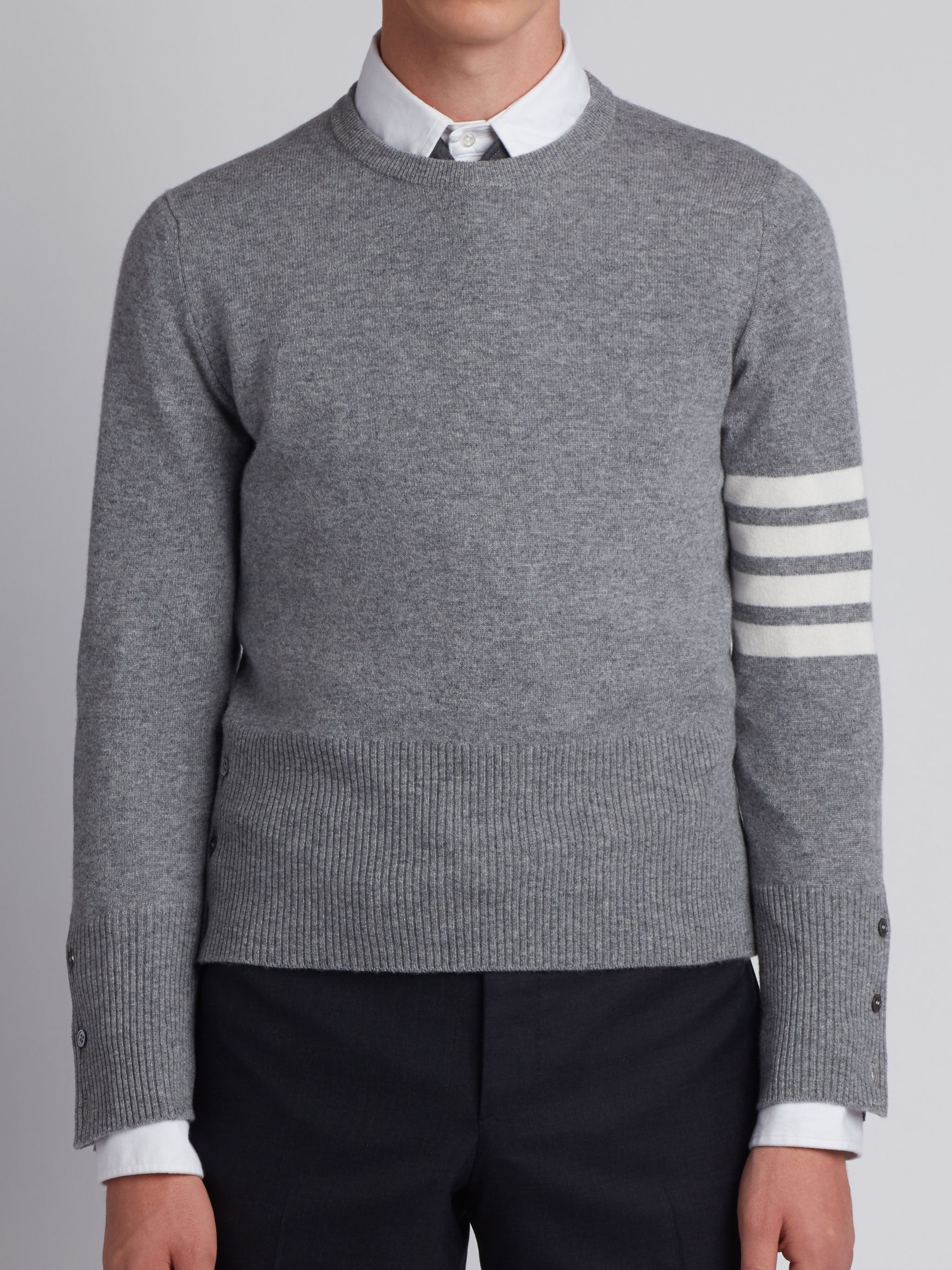 Light Grey Cashmere 4-bar Crew Neck Pullover - 1