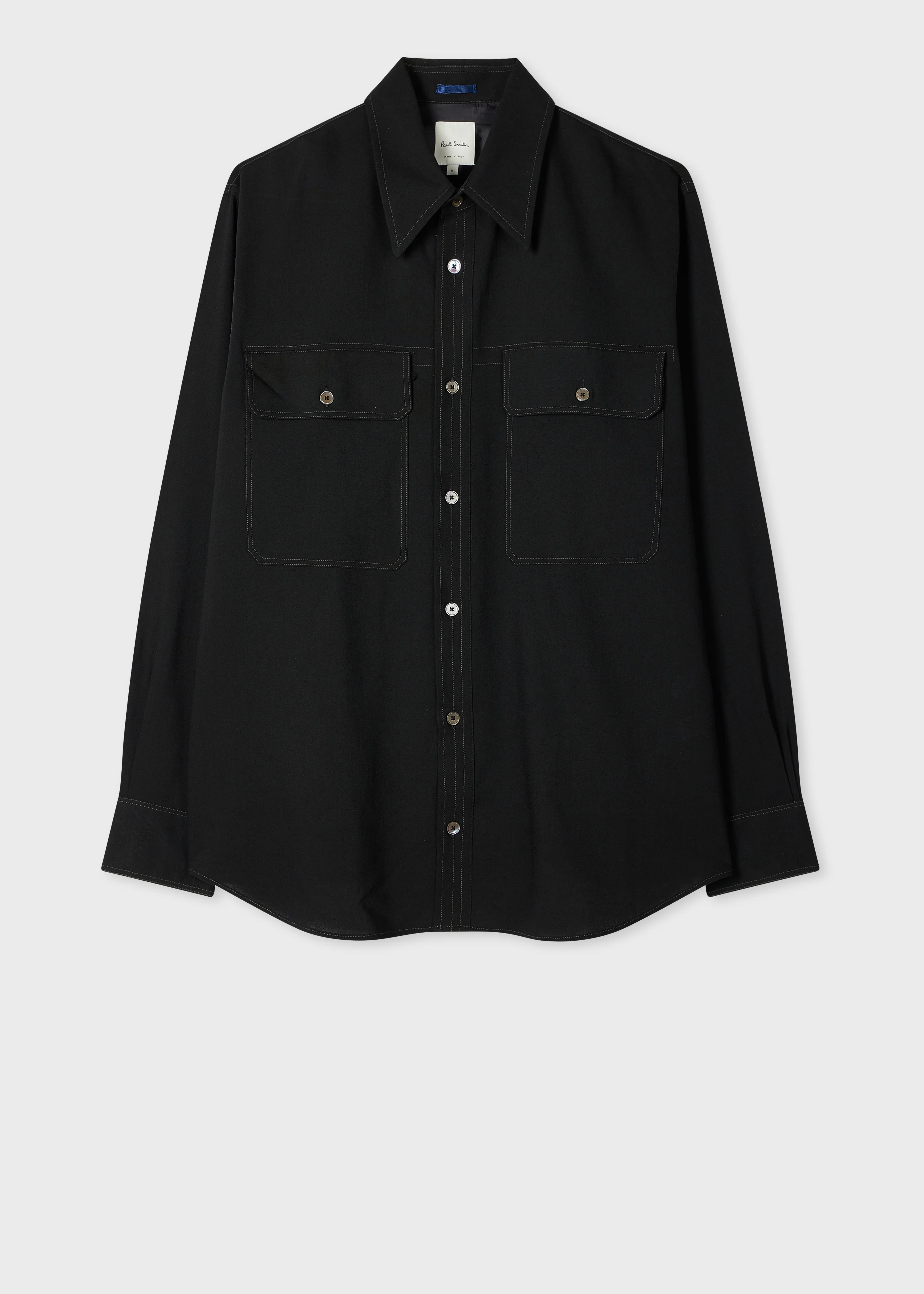 Oversized Black Viscose-Wool Shirt - 1