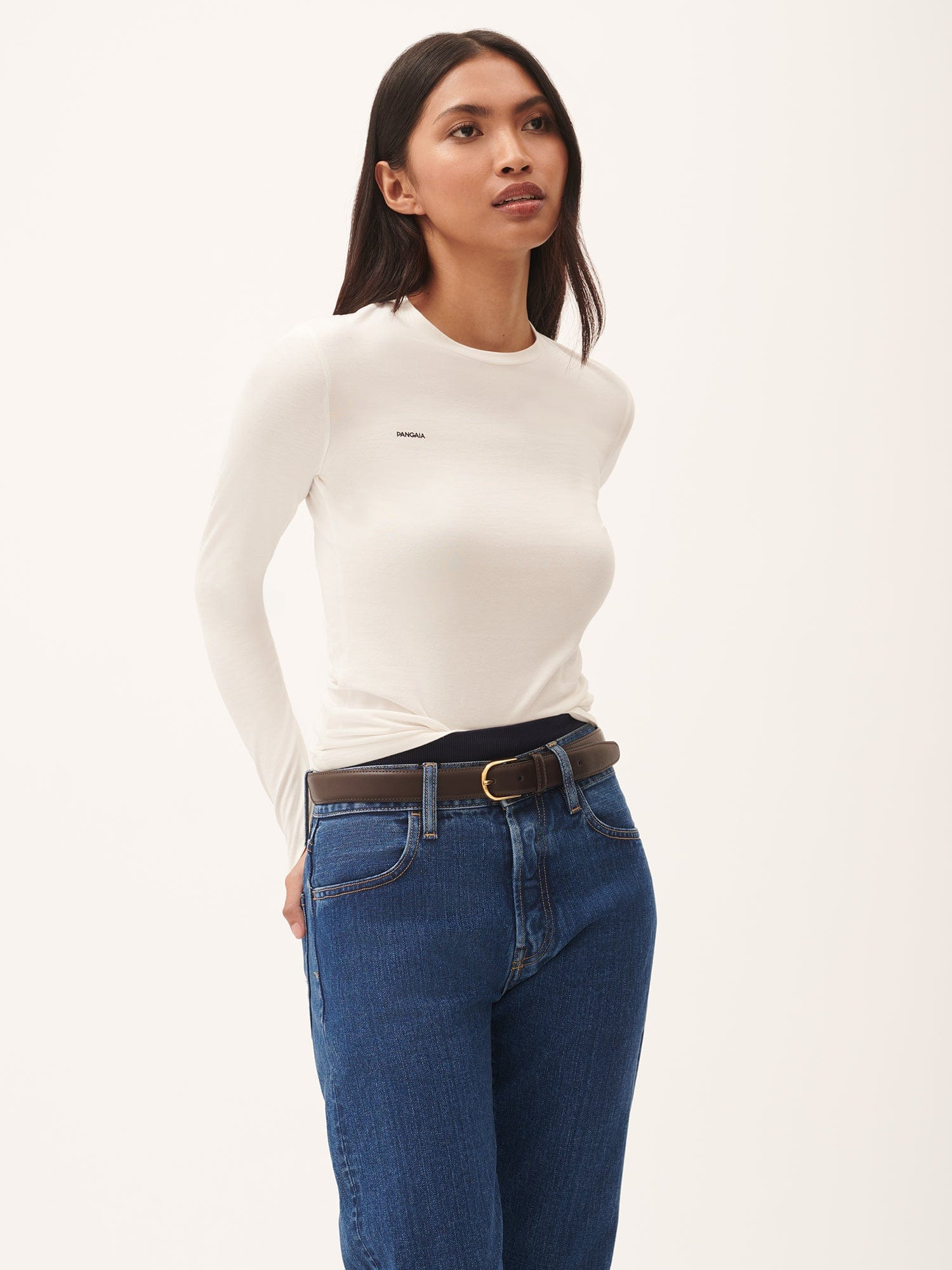 Womens 365 Cotton-Stretch Long-Sleeved Top - Off-White - 2