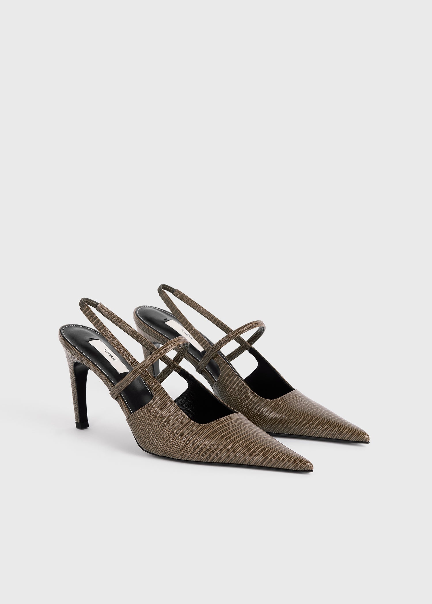Lizard-embossed stiletto slingbacks dark olive - 7