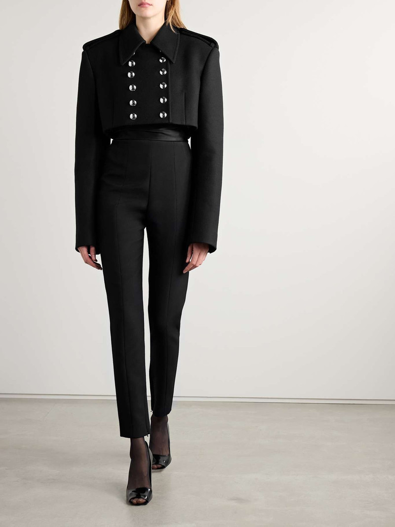 KHAITE Leara double-breasted cropped wool-blend felt jacket outlook
