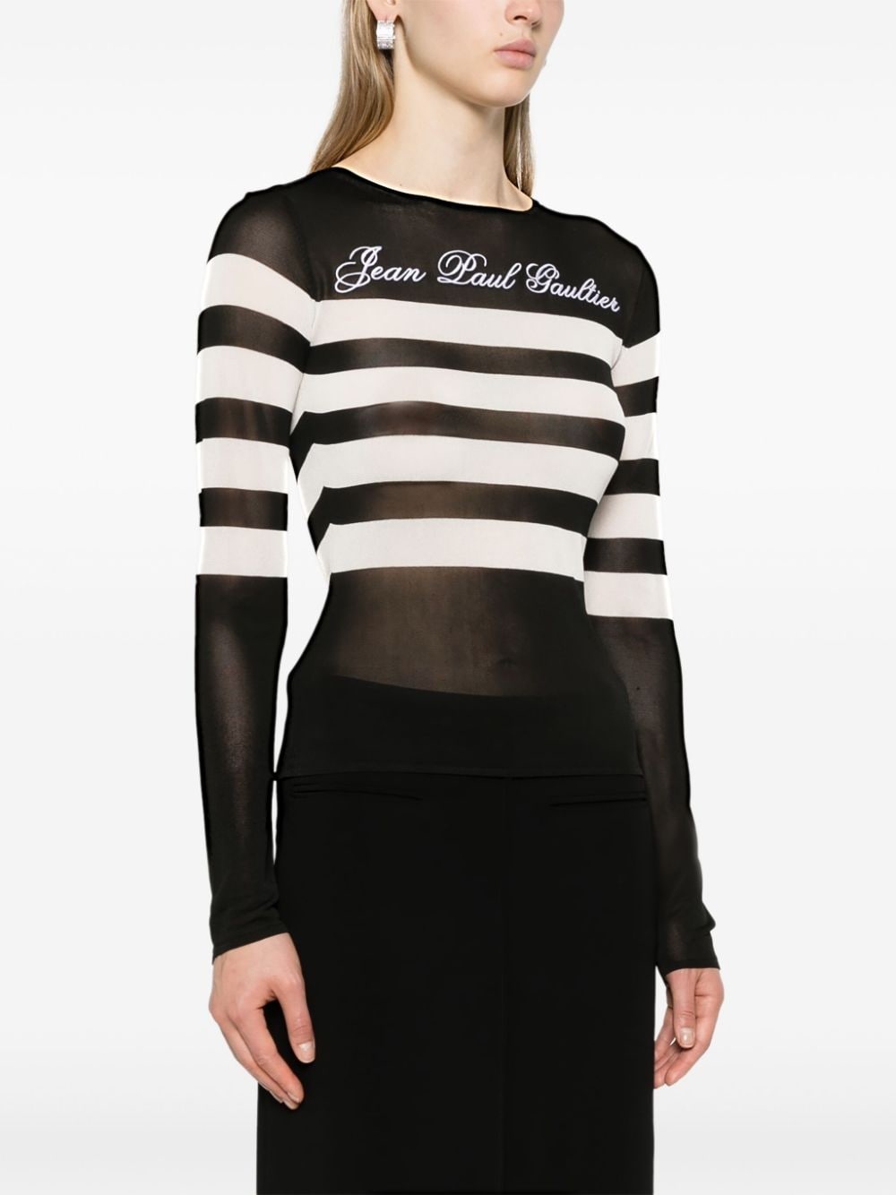 logo-embroidered striped jumper - 3