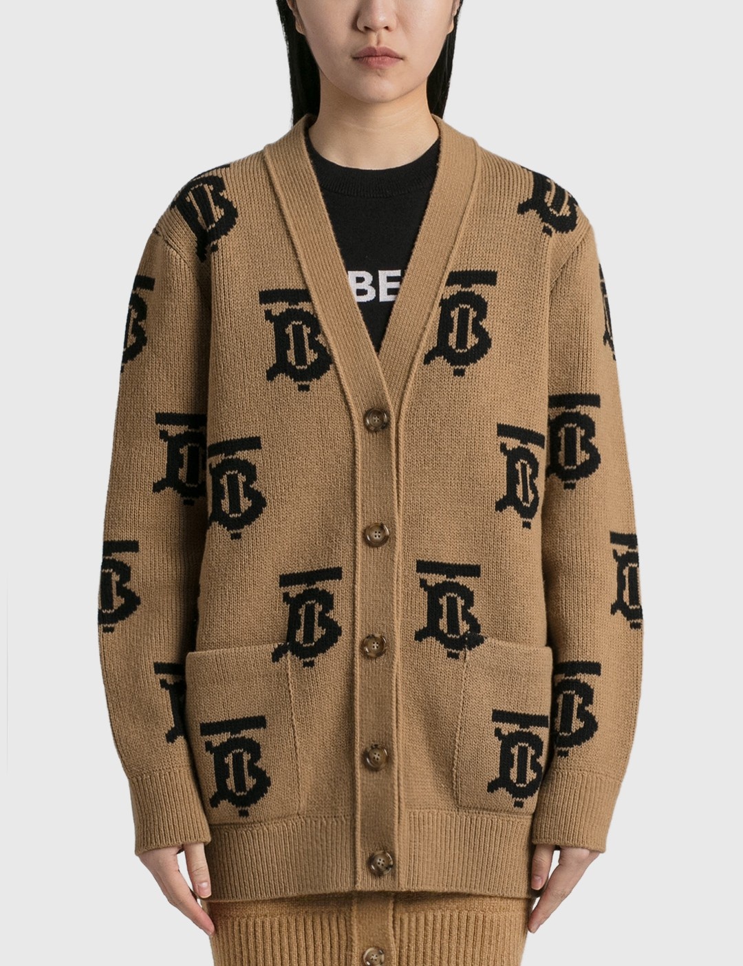 BURBERRY - Check Motif Wool Cardigan