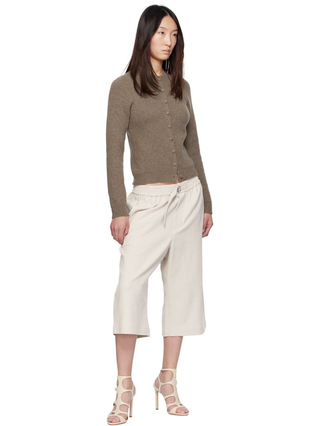 Beige Classic Round-Neck Cardigan - 4