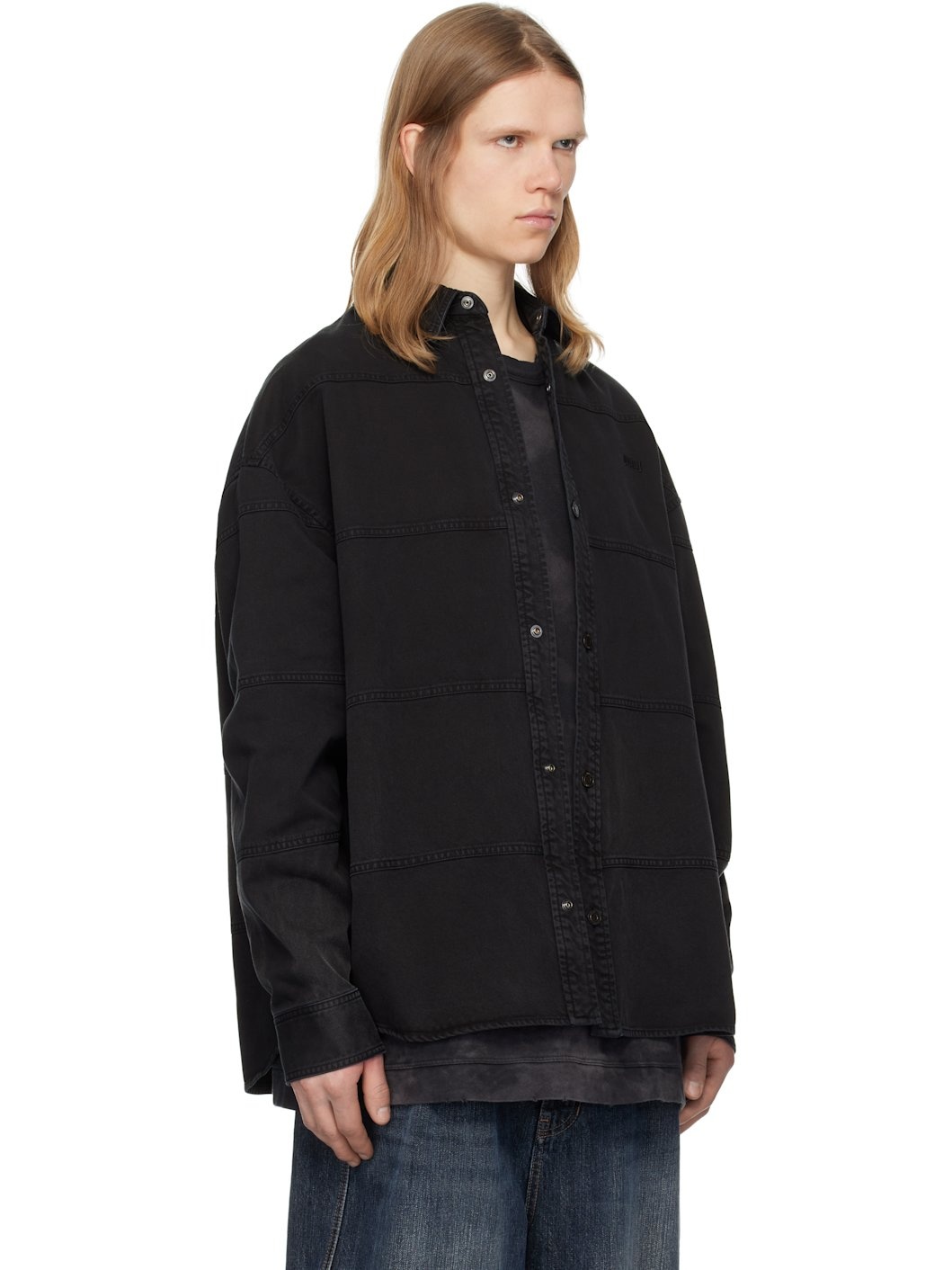 Juun. J Black Horizontal Stitched Denim Shirt - 2