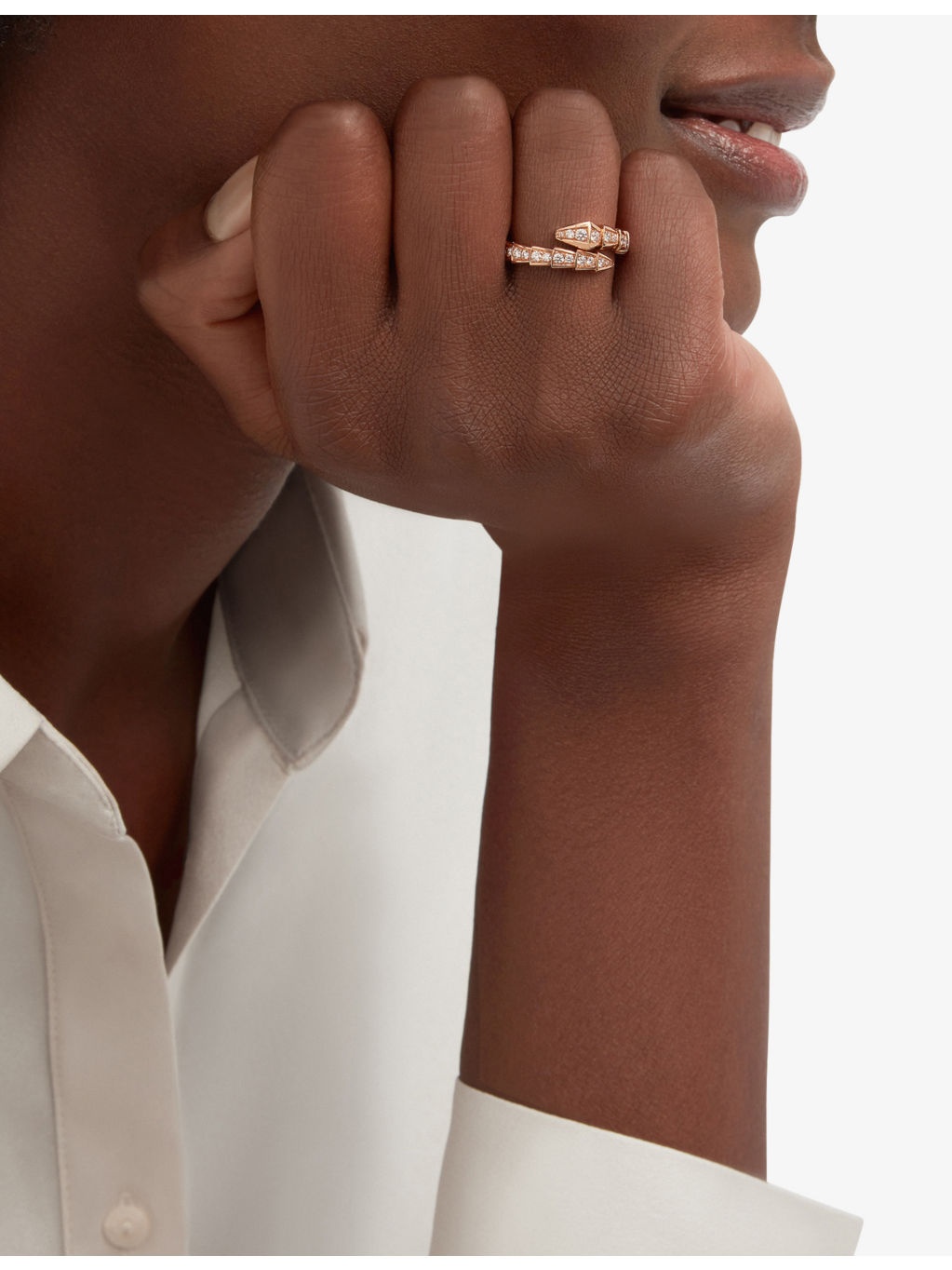 Serpenti Viper 18ct rose-gold and 0.73ct brilliant-cut diamond ring - 2