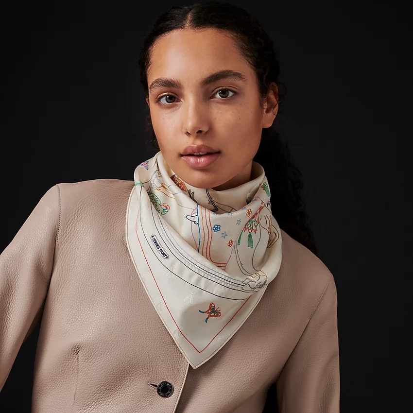 Hermes Story embroidered triangle scarf - 1