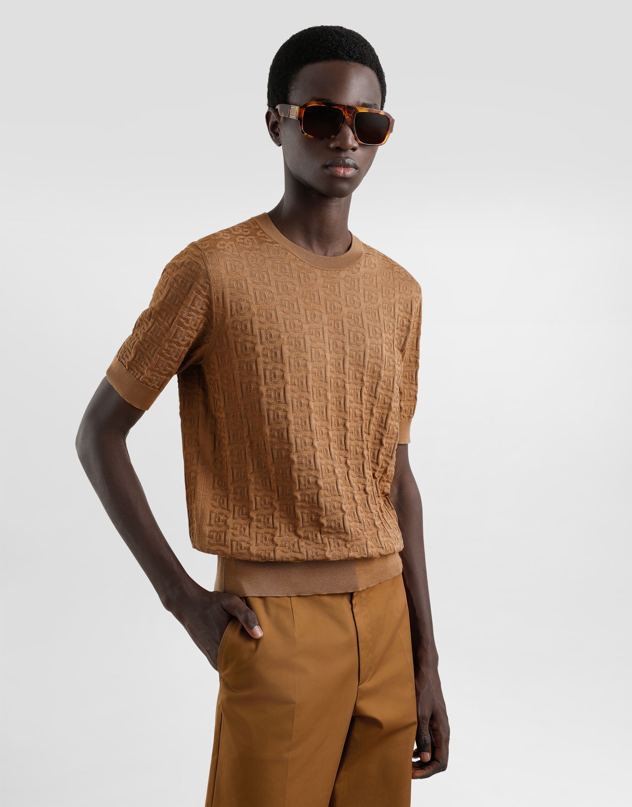 Silk round-neck sweater with all-over DG logo embroidery - 4