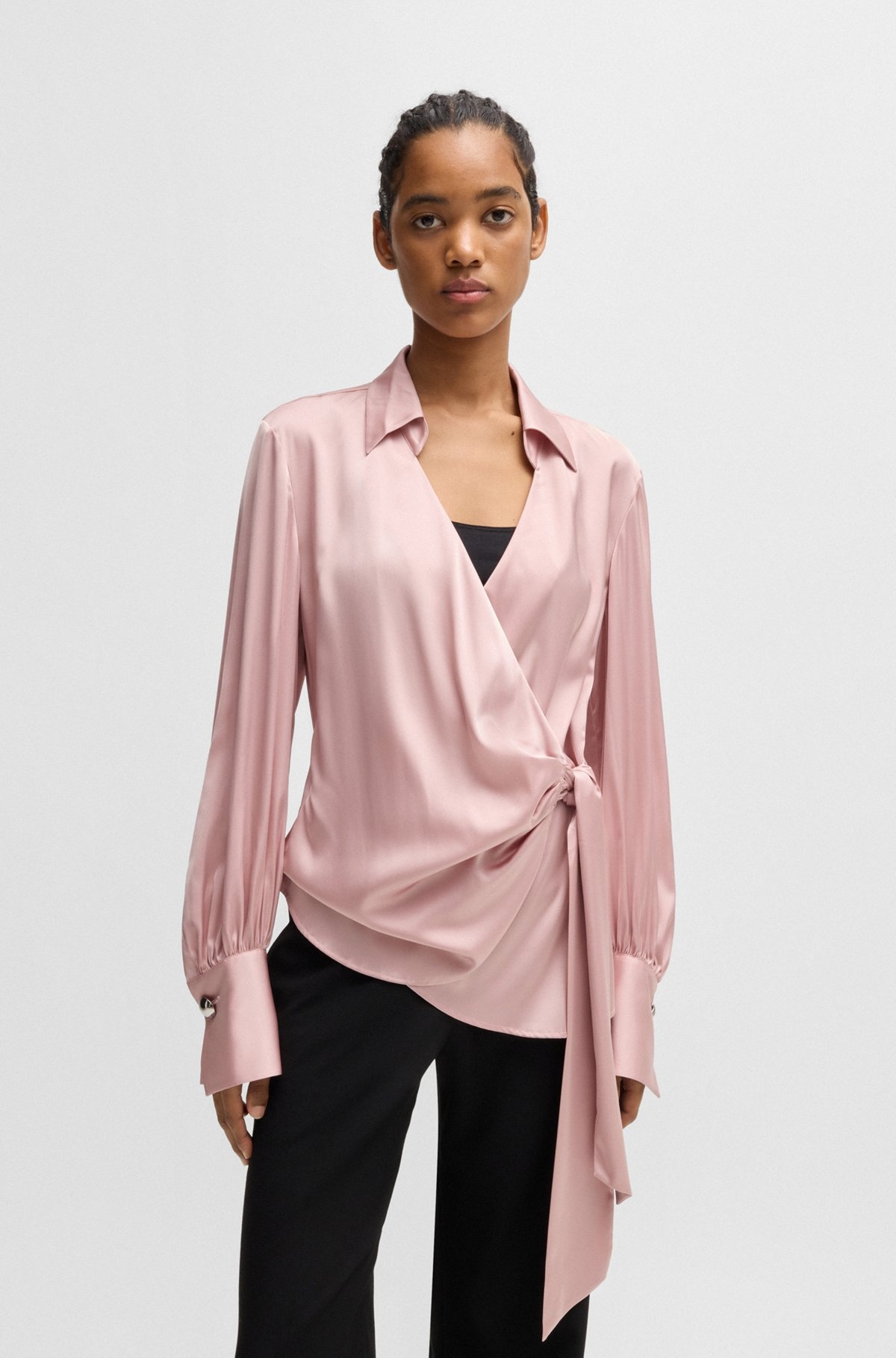 SLIM-FIT BLOUSE WITH WRAP FRONT AND STATEMENT CUFFS - 2