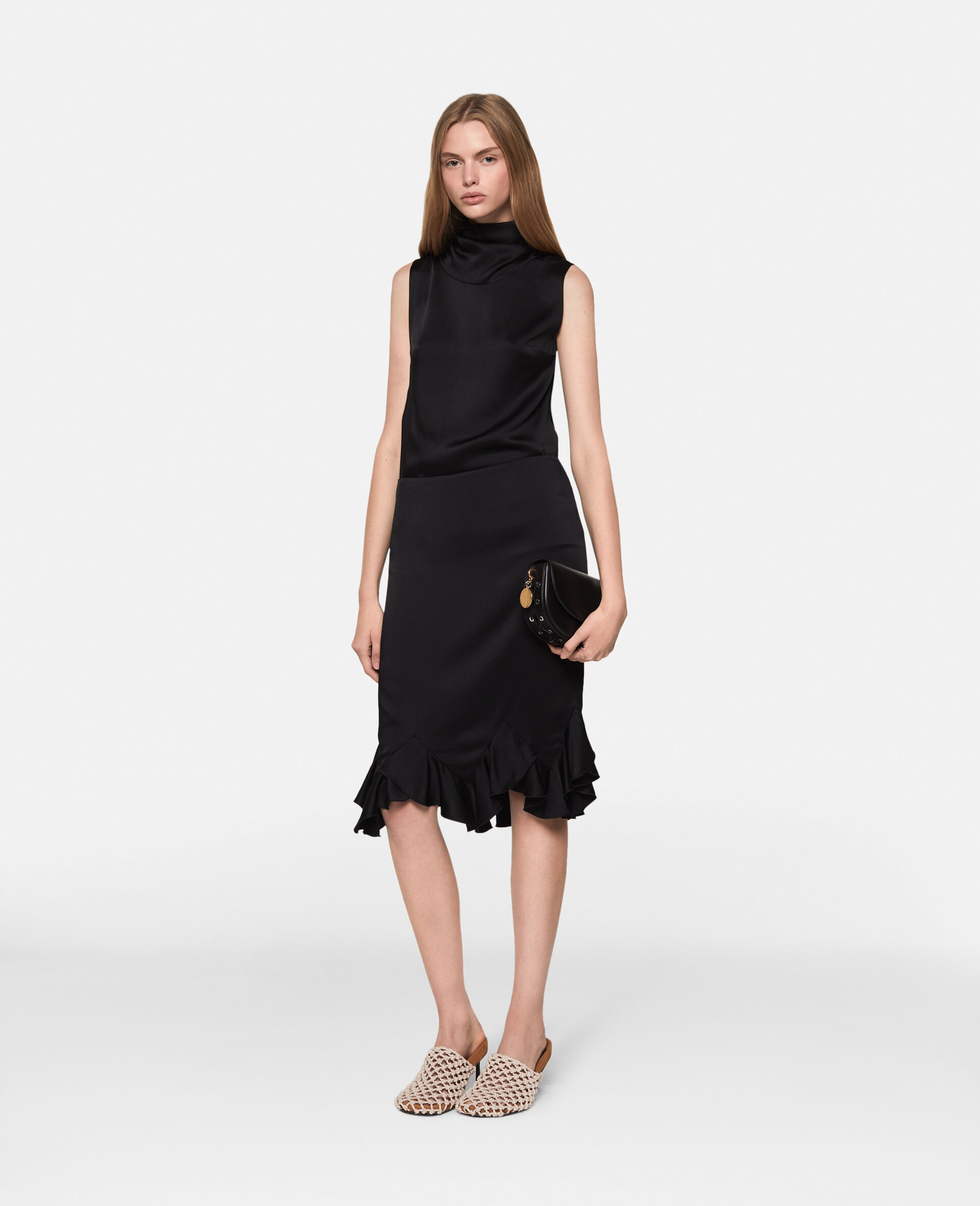 Ruffled-Hem Satin Midi Skirt - 2