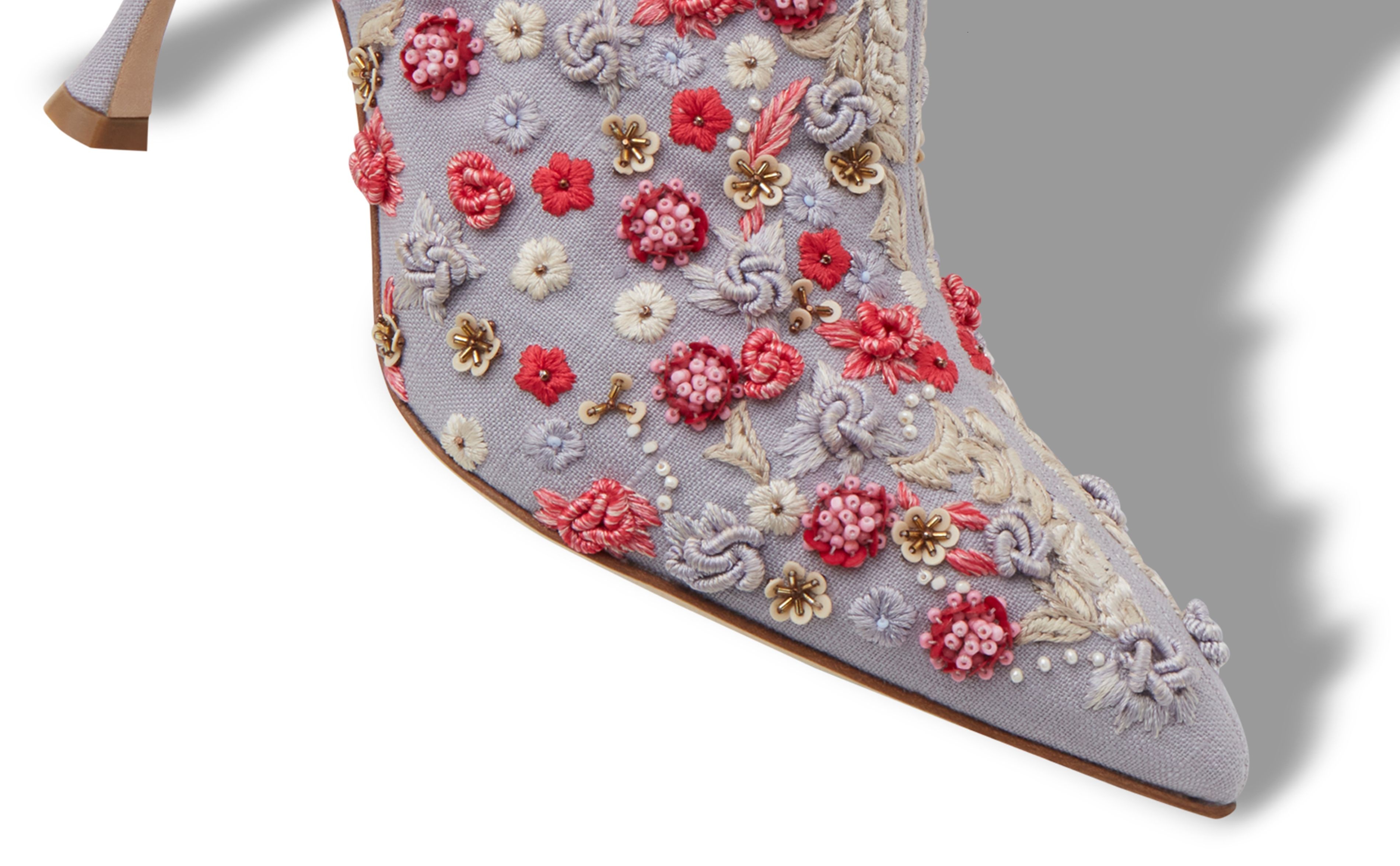 Grey Linen Embroidery Detail Boots - 4