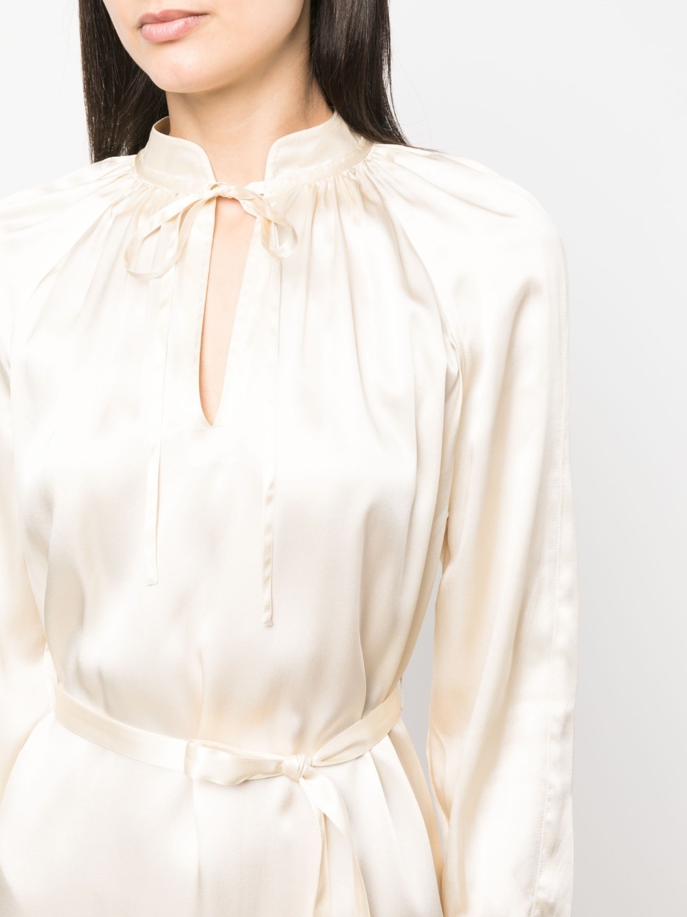 long-sleeve wraparound silk dress - 5