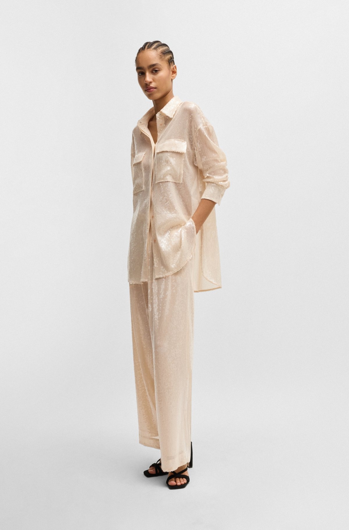 STRAIGHT-FIT TROUSERS IN SEQUINNED STRETCH FABRIC - 3